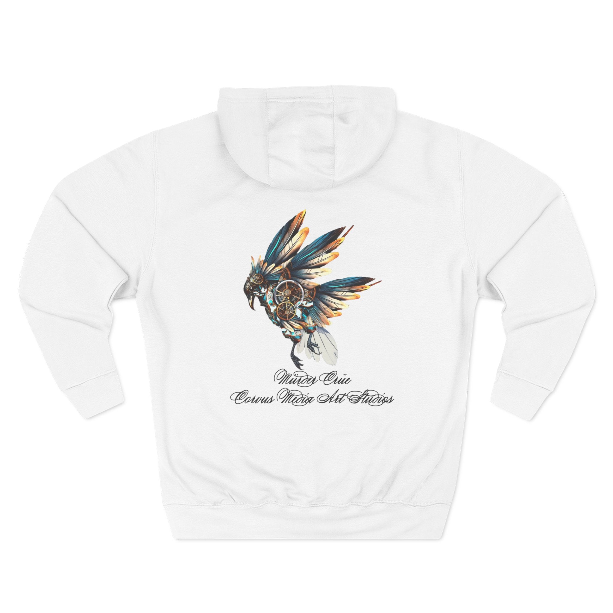 Steampunk crow Hoodie — 'Mürder Crüe' Graphic Fleece Hoodie with Feathered Raven Design