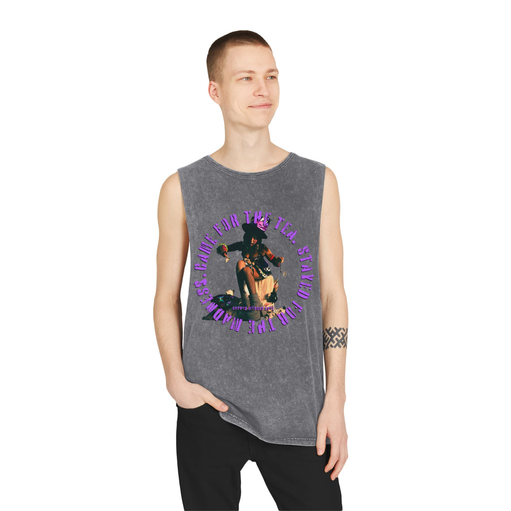 Came For The Tea by Nicholas Harvey-Stonewash Graphic Tank Top, Relaxed Summer Casual, Perfect for Music Festivals, Graphic Apparel for Men and Women, Streetwear