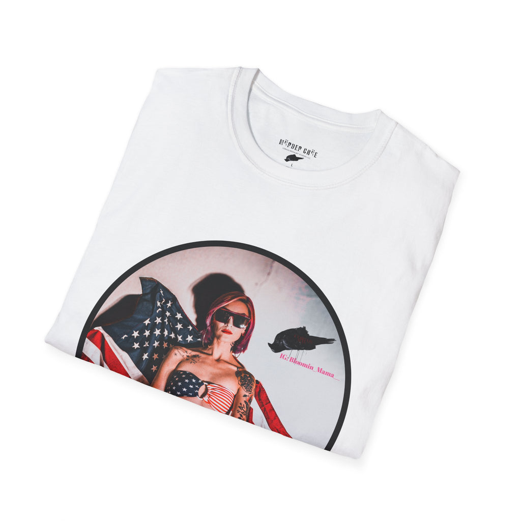 Patriotic Pin-Up T-Shirt — American Flag Bikini Girl Graphic Tee