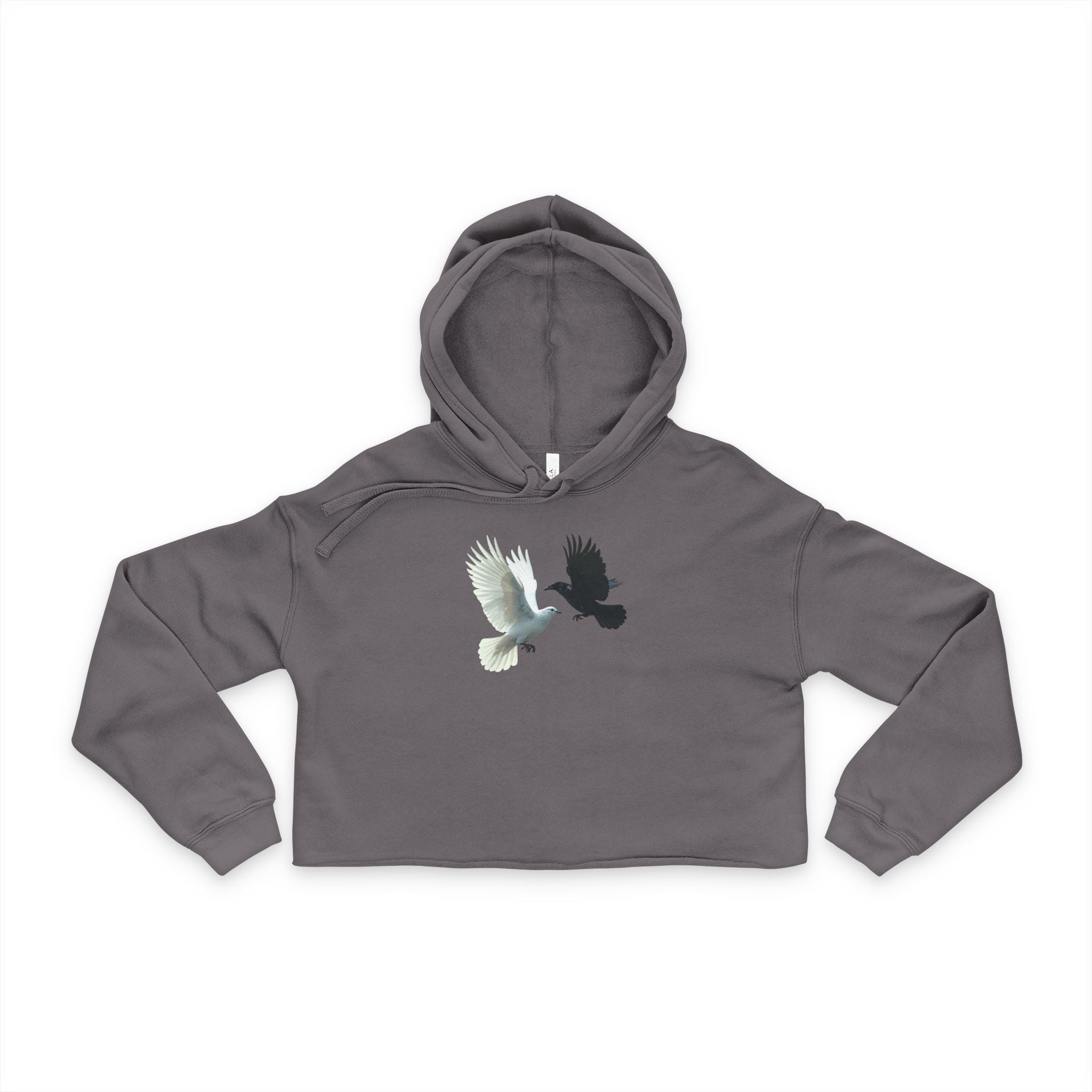 Pezzzo Dove & Corvus crow Pazzzo Gang Cropped Hoodie — White & Black Dove Graphic Women's Hoodie