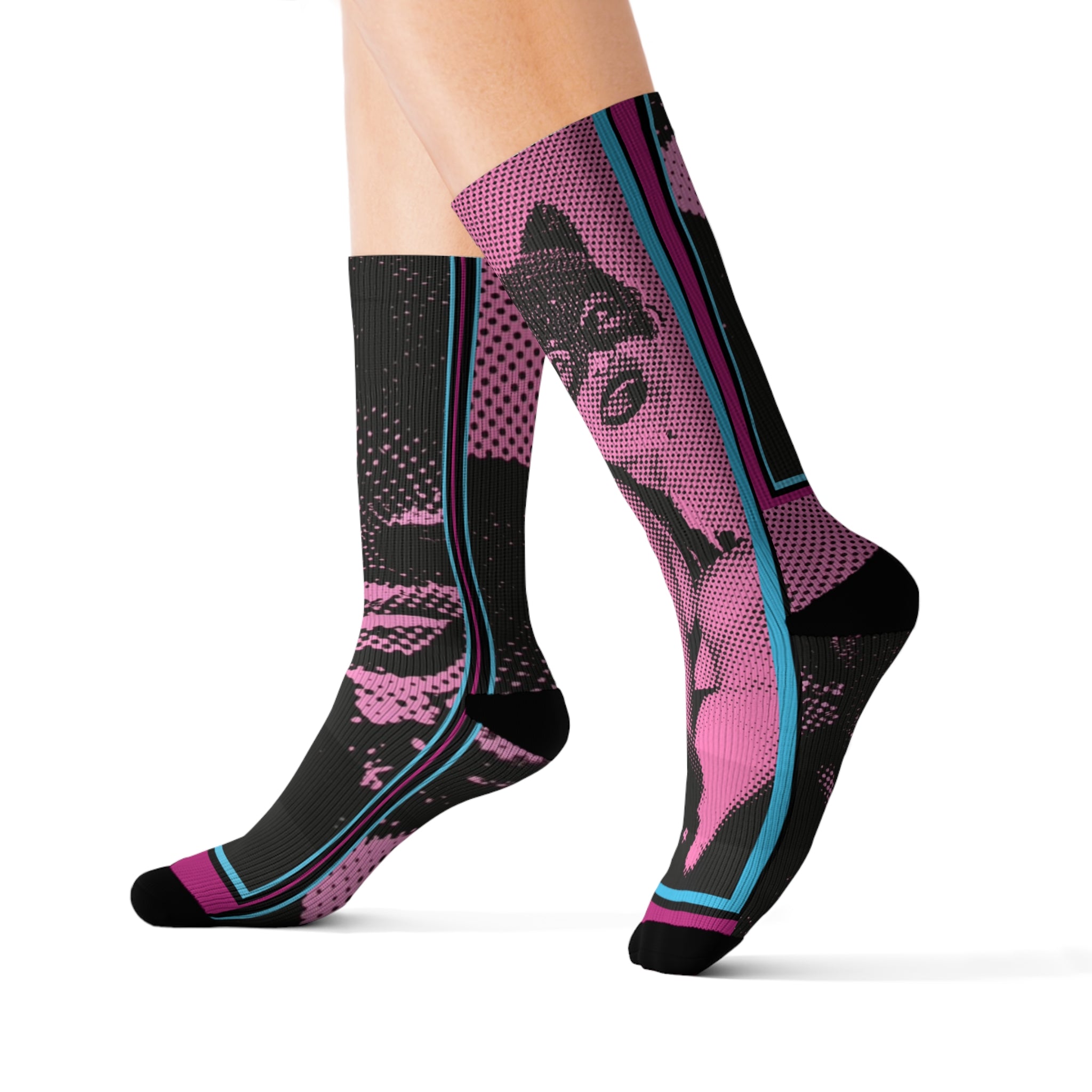 Catwoman by Factor VIII- Sublimation Socks: Bold Pop Art Socks for Unique Style, Colorful Crew Socks, Fun Gift for Artists, Statement Fashion Accessory