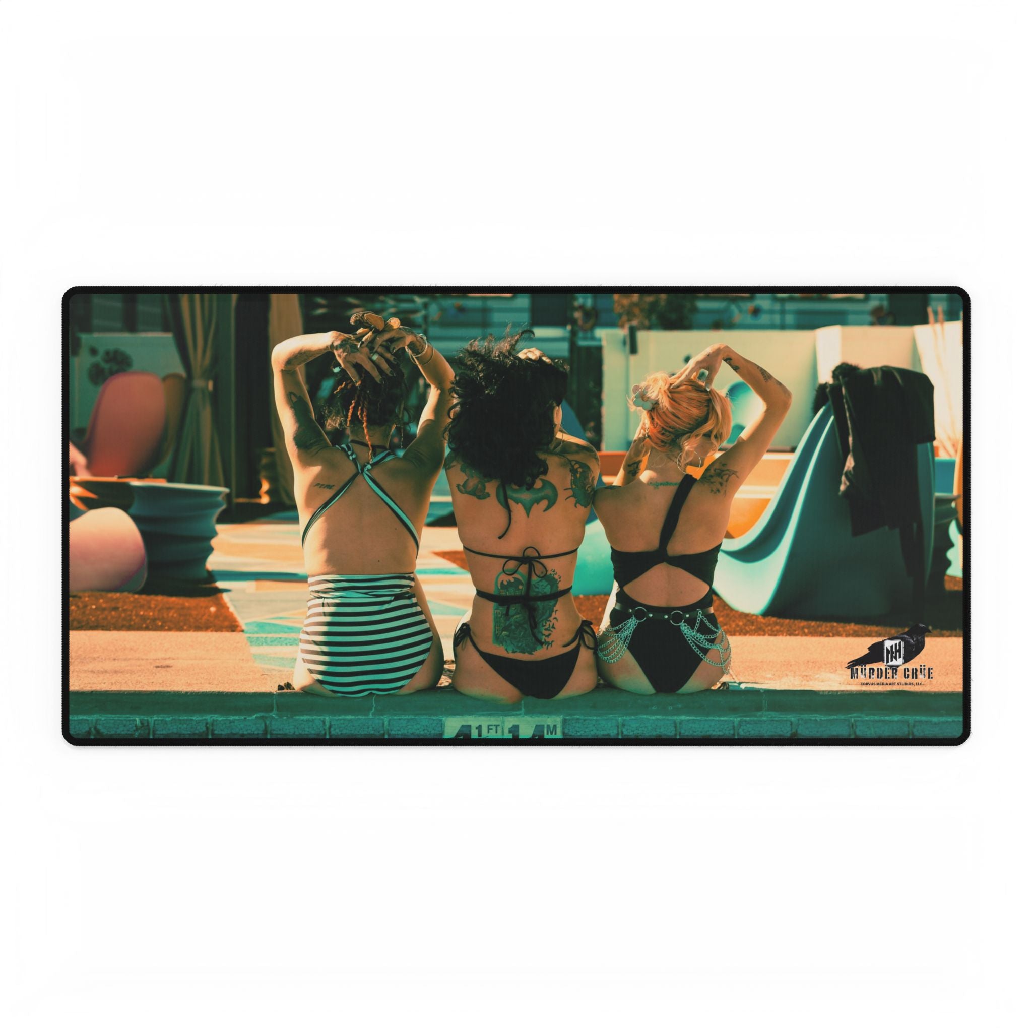 Retro Poolside Friends Desk Mat — Vintage Summer Vibe Mouse Pad