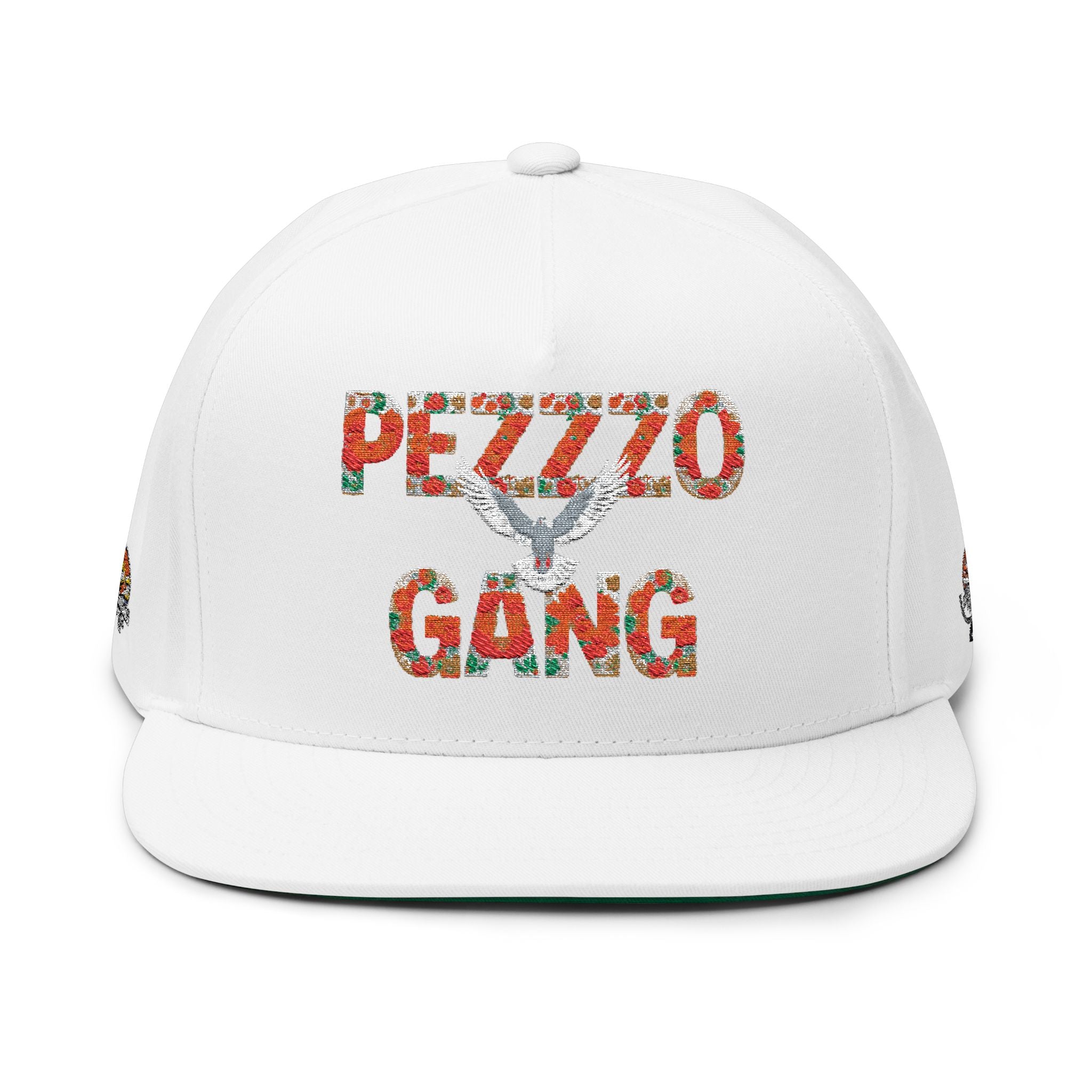 PEZZZO Gang Embroidered Flat Bill Cap — Floral Logo Snapback Hat