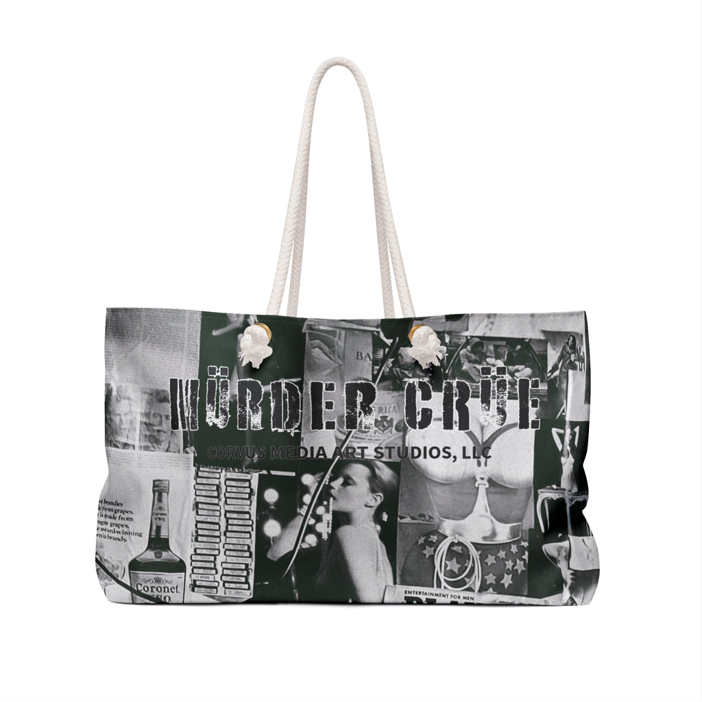 Weekender Crime  Bag — Black & White Collage Travel Tote ("Murder Crime" Graphic)
