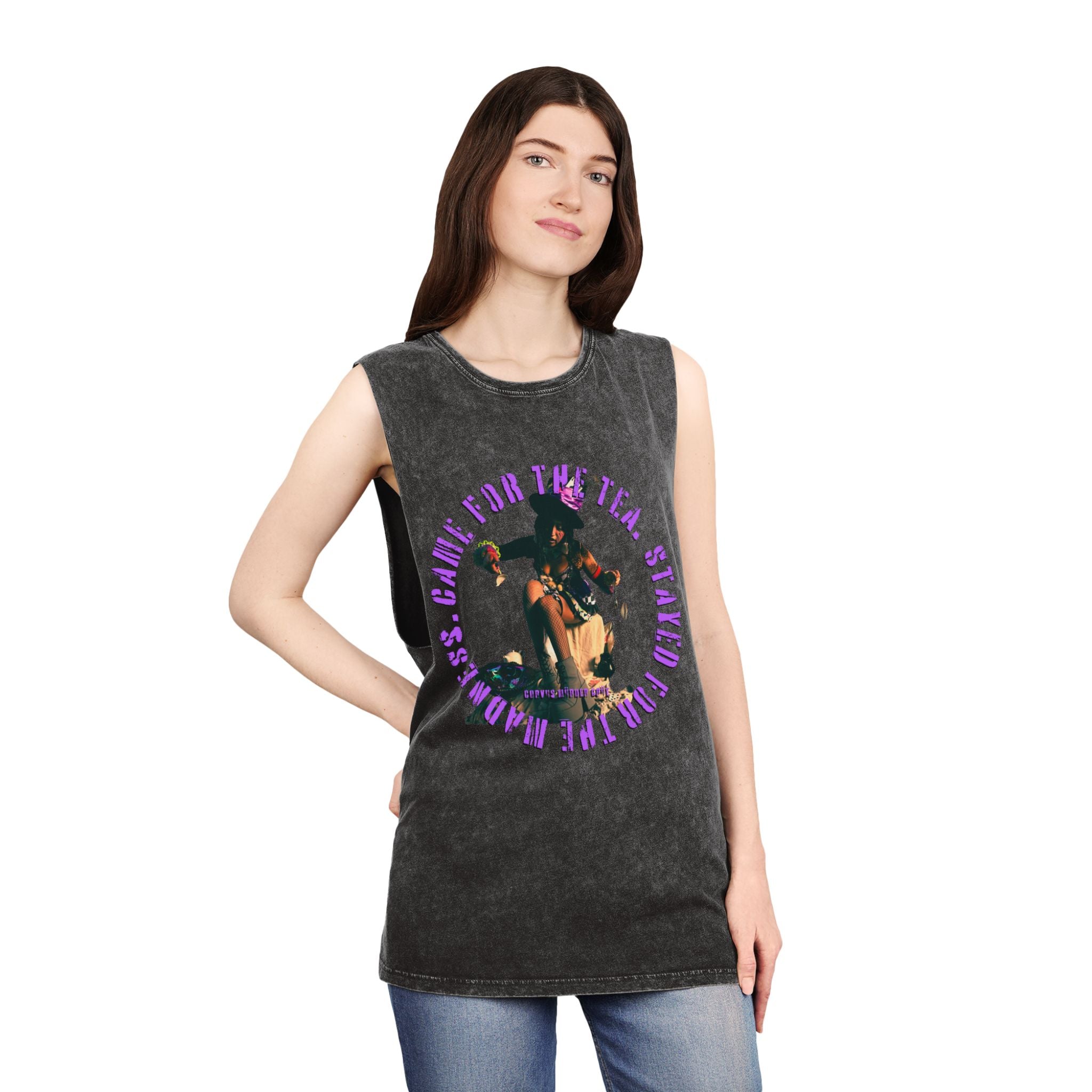 Came For The Tea by Nicholas Harvey-Stonewash Graphic Tank Top, Relaxed Summer Casual, Perfect for Music Festivals, Graphic Apparel for Men and Women, Streetwear