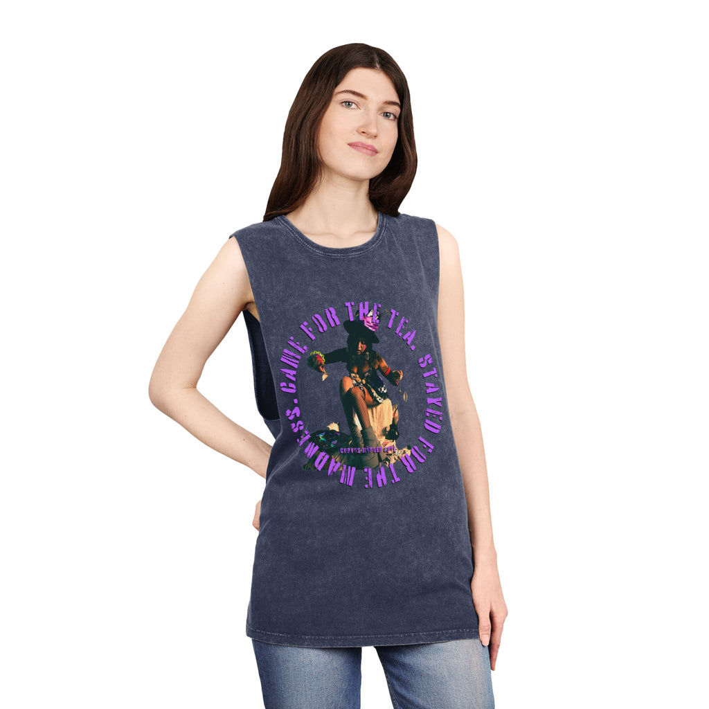 Came For The Tea by Nicholas Harvey-Stonewash Graphic Tank Top, Relaxed Summer Casual, Perfect for Music Festivals, Graphic Apparel for Men and Women, Streetwear