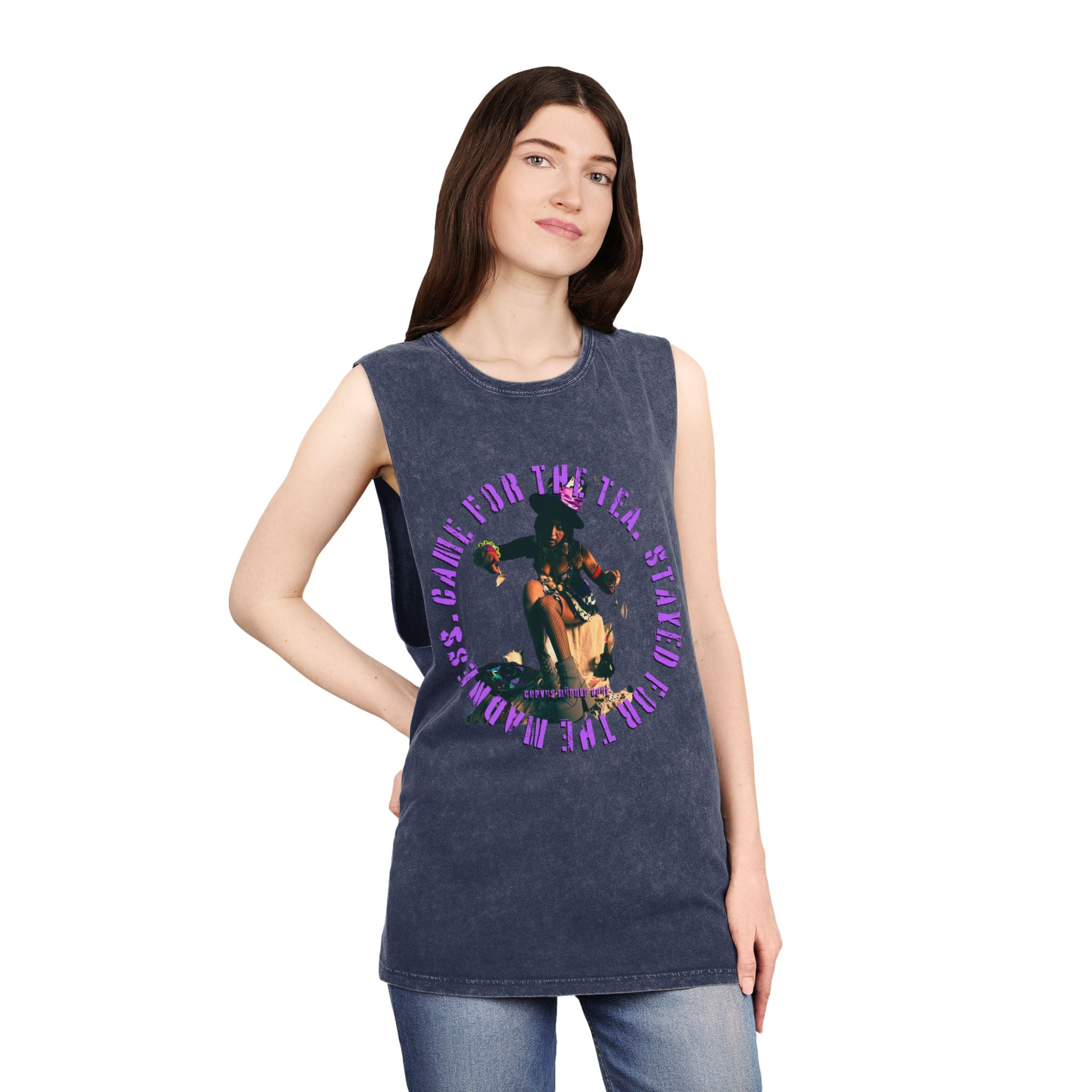 Came For The Tea by Nicholas Harvey-Stonewash Graphic Tank Top, Relaxed Summer Casual, Perfect for Music Festivals, Graphic Apparel for Men and Women, Streetwear