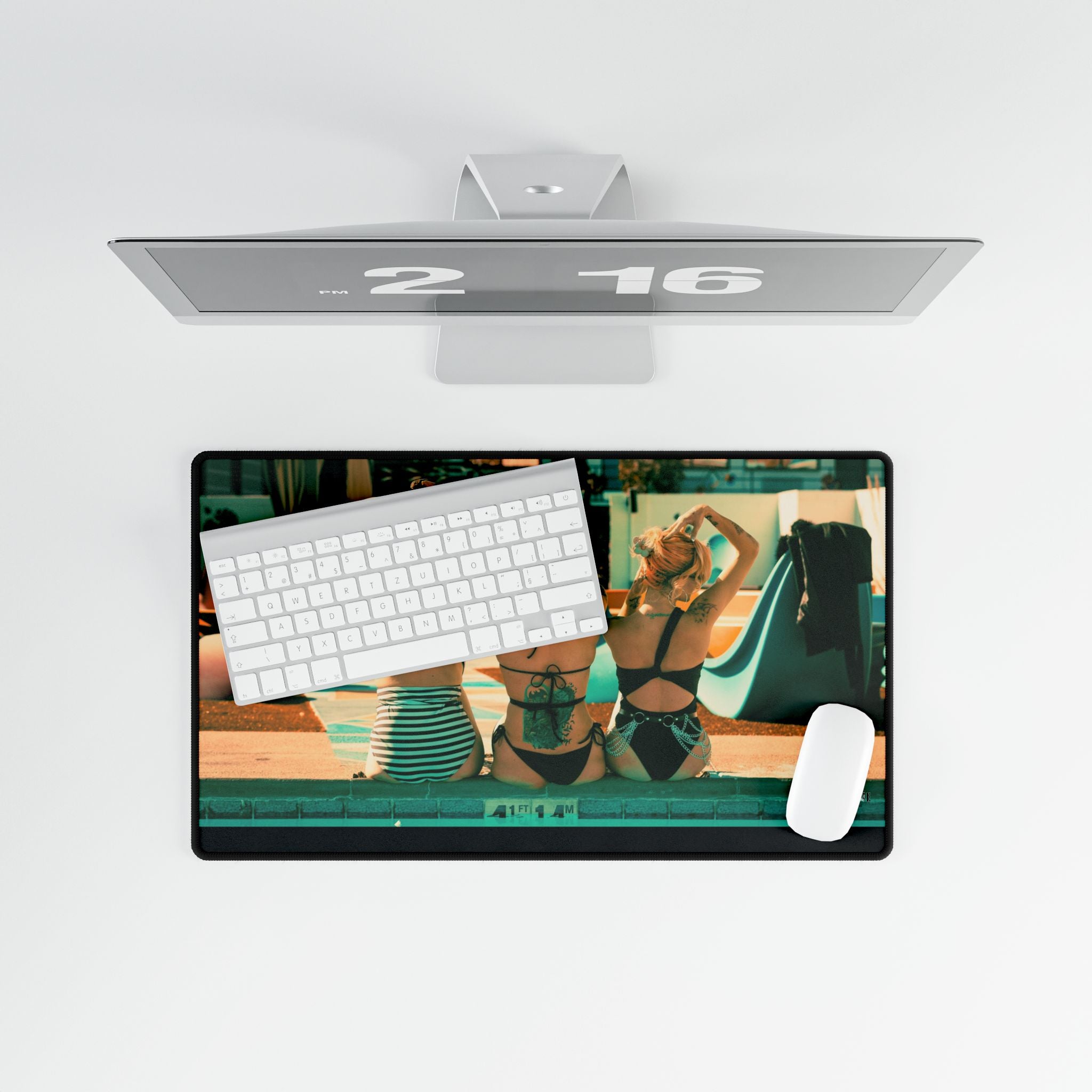 Retro Poolside Friends Desk Mat — Vintage Summer Vibe Mouse Pad