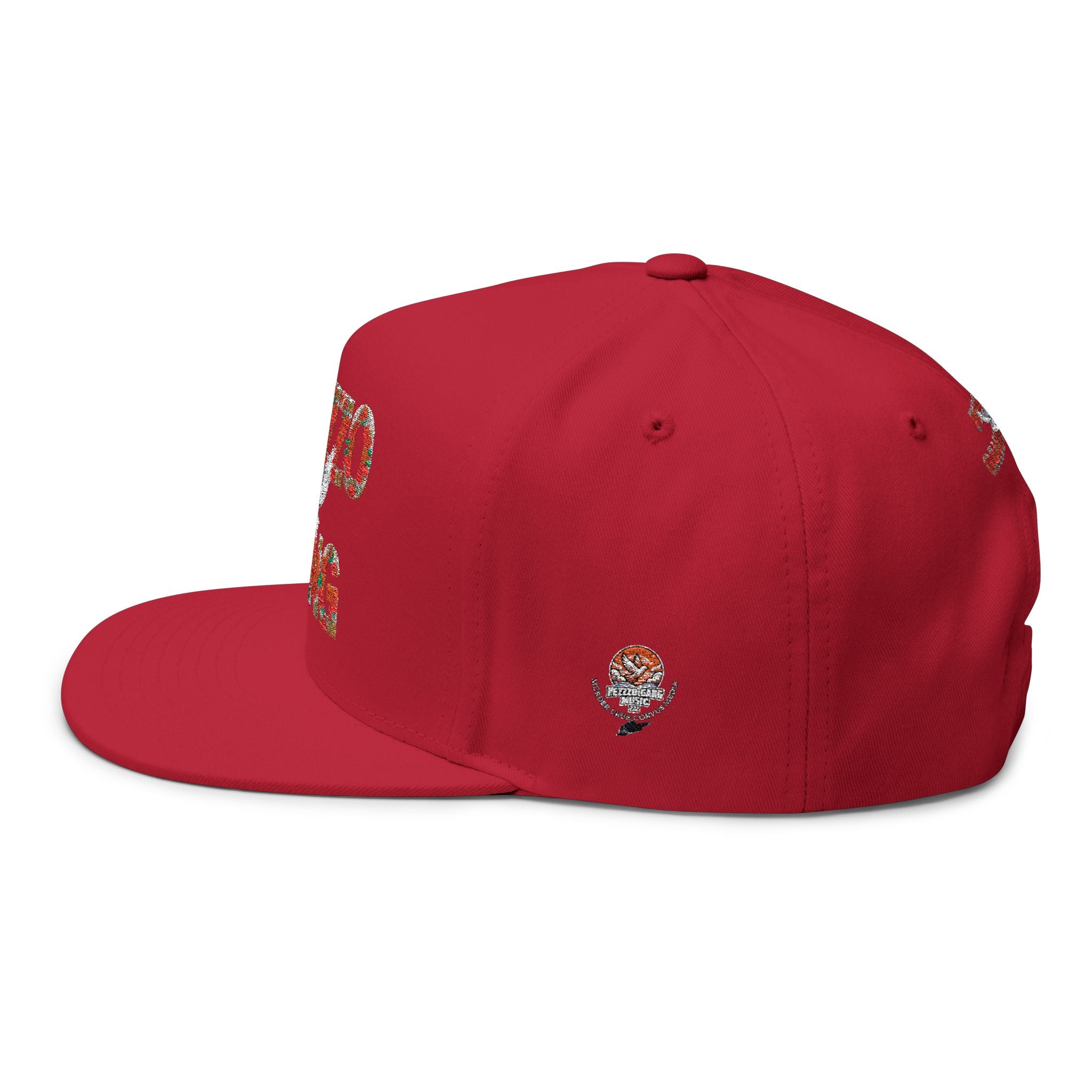 PEZZZO Gang Embroidered Flat Bill Cap — Floral Logo Snapback Hat