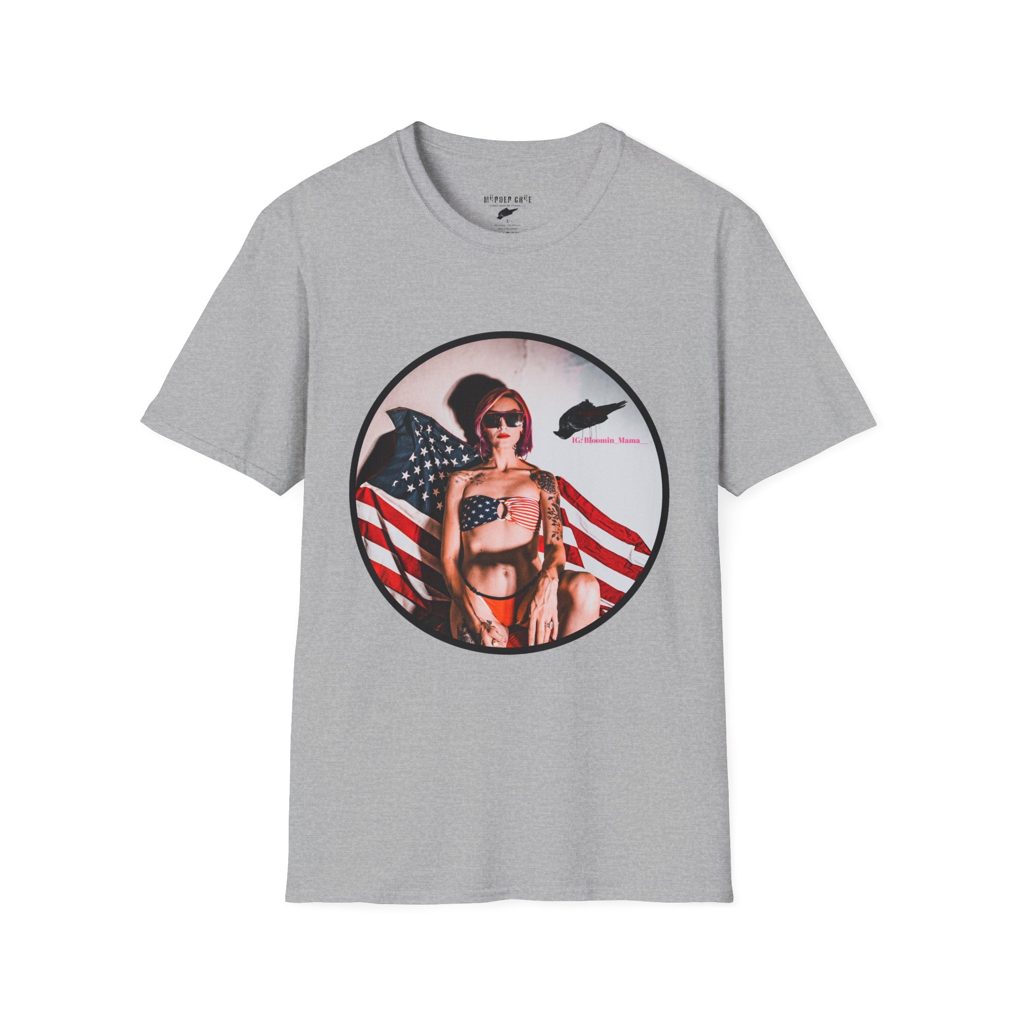 Patriotic Pin-Up T-Shirt — American Flag Bikini Girl Graphic Tee