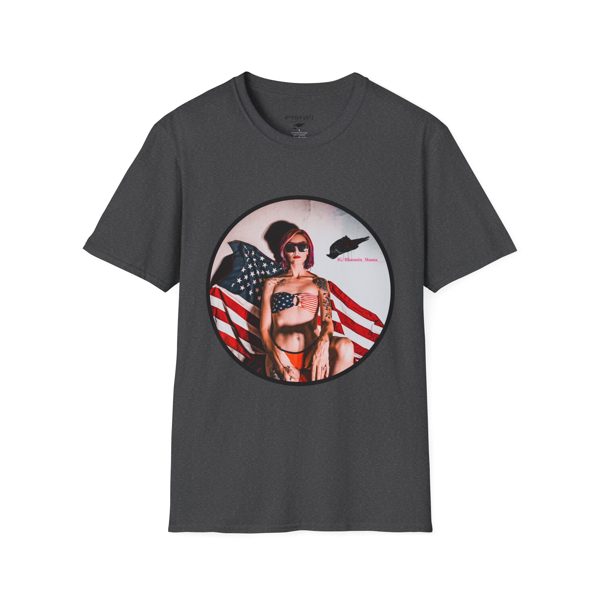 Patriotic Pin-Up T-Shirt — American Flag Bikini Girl Graphic Tee
