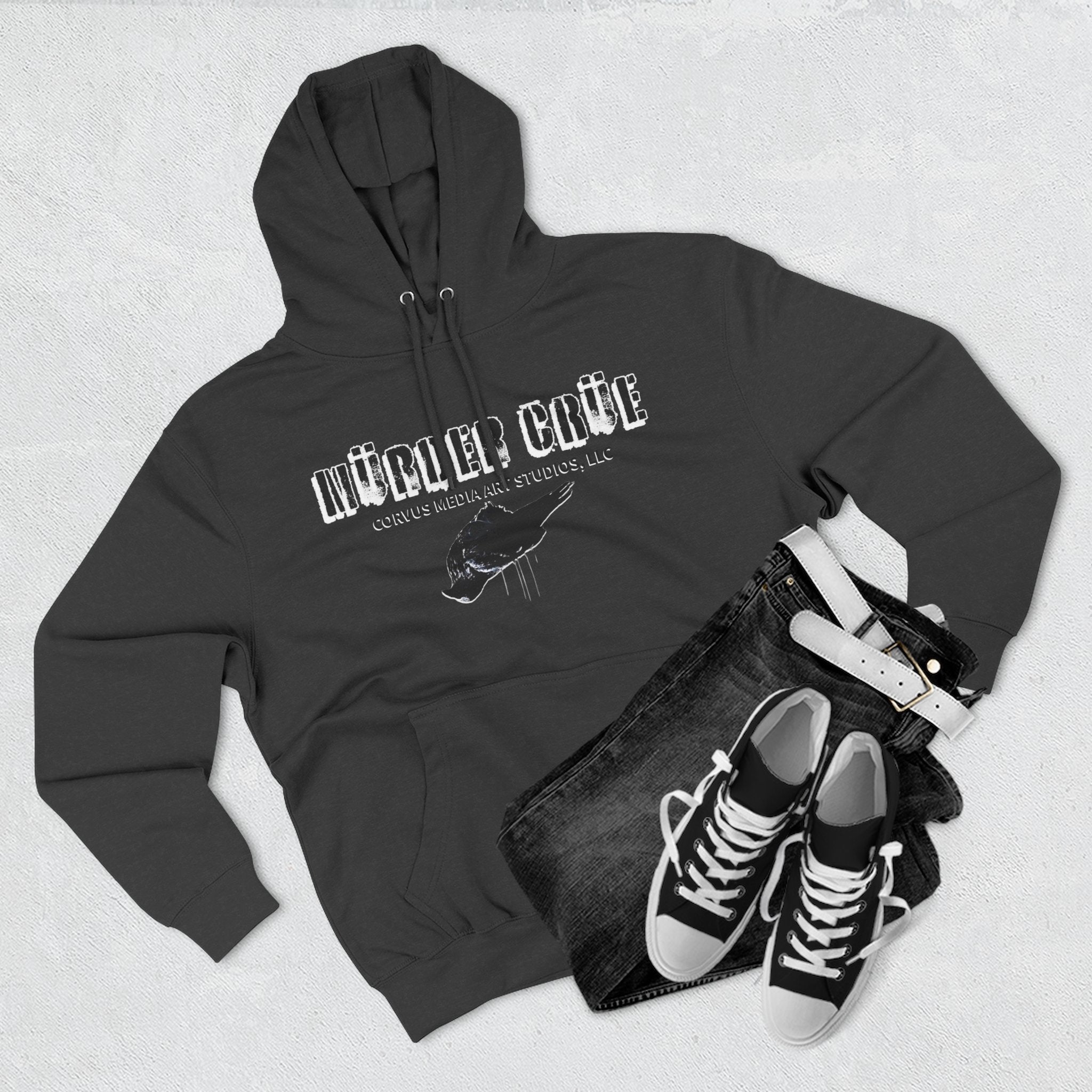 Steampunk crow Hoodie — 'Mürder Crüe' Graphic Fleece Hoodie with Feathered Raven Design