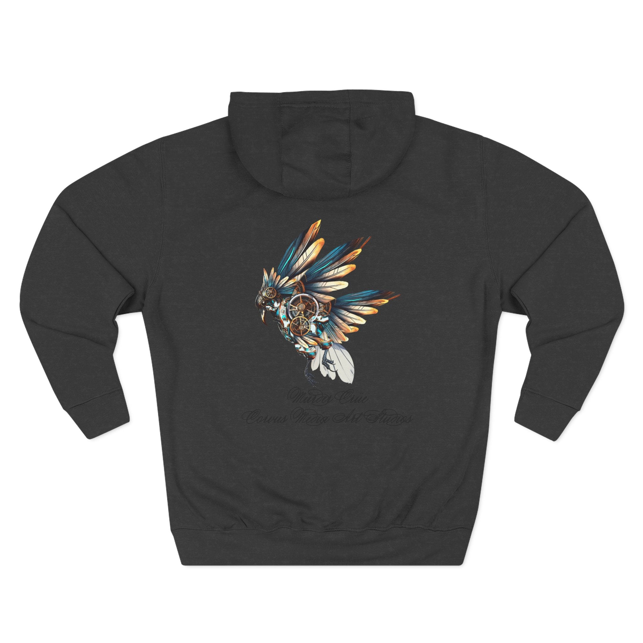 Steampunk crow Hoodie — 'Mürder Crüe' Graphic Fleece Hoodie with Feathered Raven Design