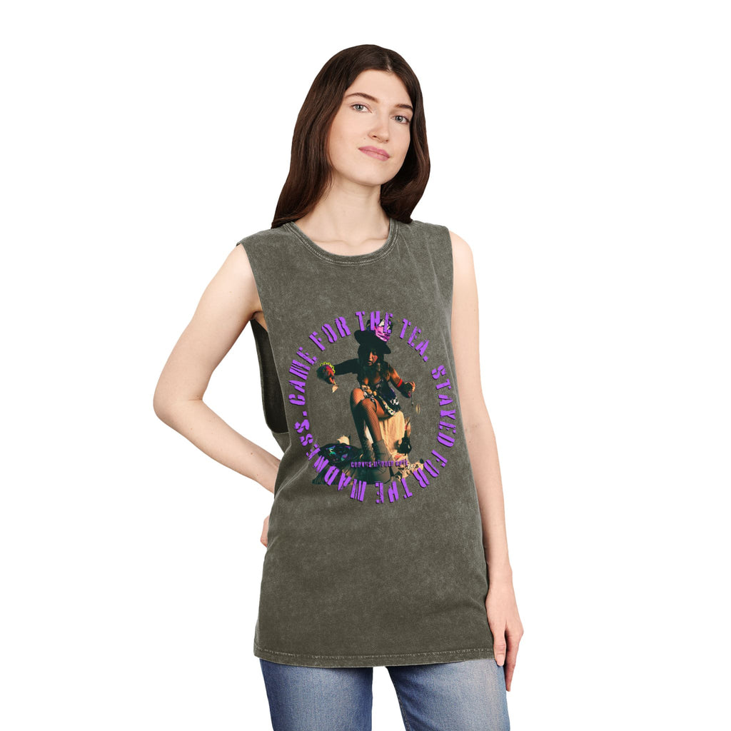 Came For The Tea by Nicholas Harvey-Stonewash Graphic Tank Top, Relaxed Summer Casual, Perfect for Music Festivals, Graphic Apparel for Men and Women, Streetwear