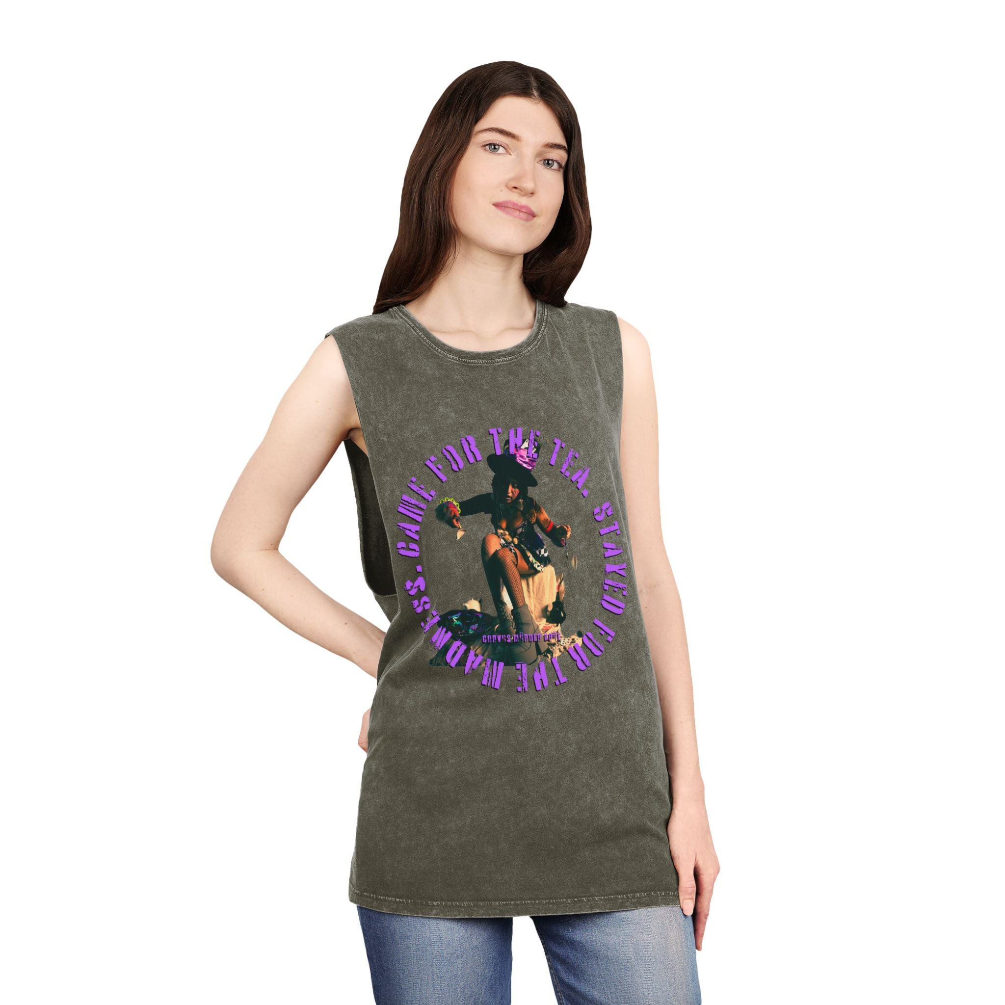 Came For The Tea by Nicholas Harvey-Stonewash Graphic Tank Top, Relaxed Summer Casual, Perfect for Music Festivals, Graphic Apparel for Men and Women, Streetwear