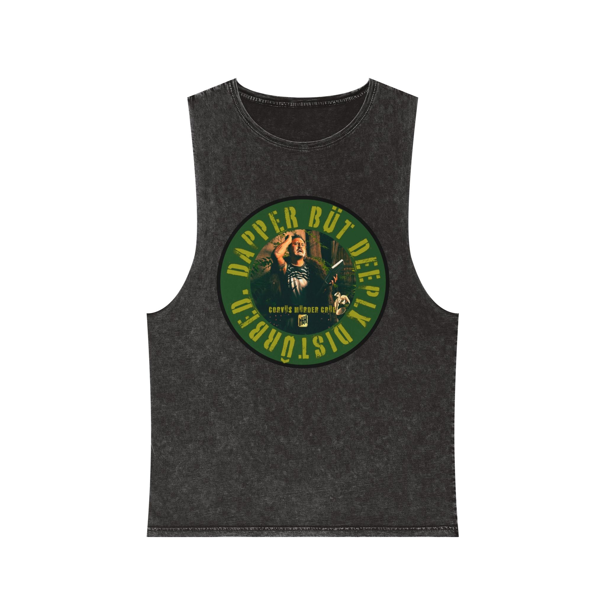 Dapper but Deeply Disturbed by Nicholas Harvey- Co-Stonewash Graphic Tank Top, Relaxed Summer Casual, Perfect for Music Festivals, Graphic Apparel for Men and Women, Streetwear