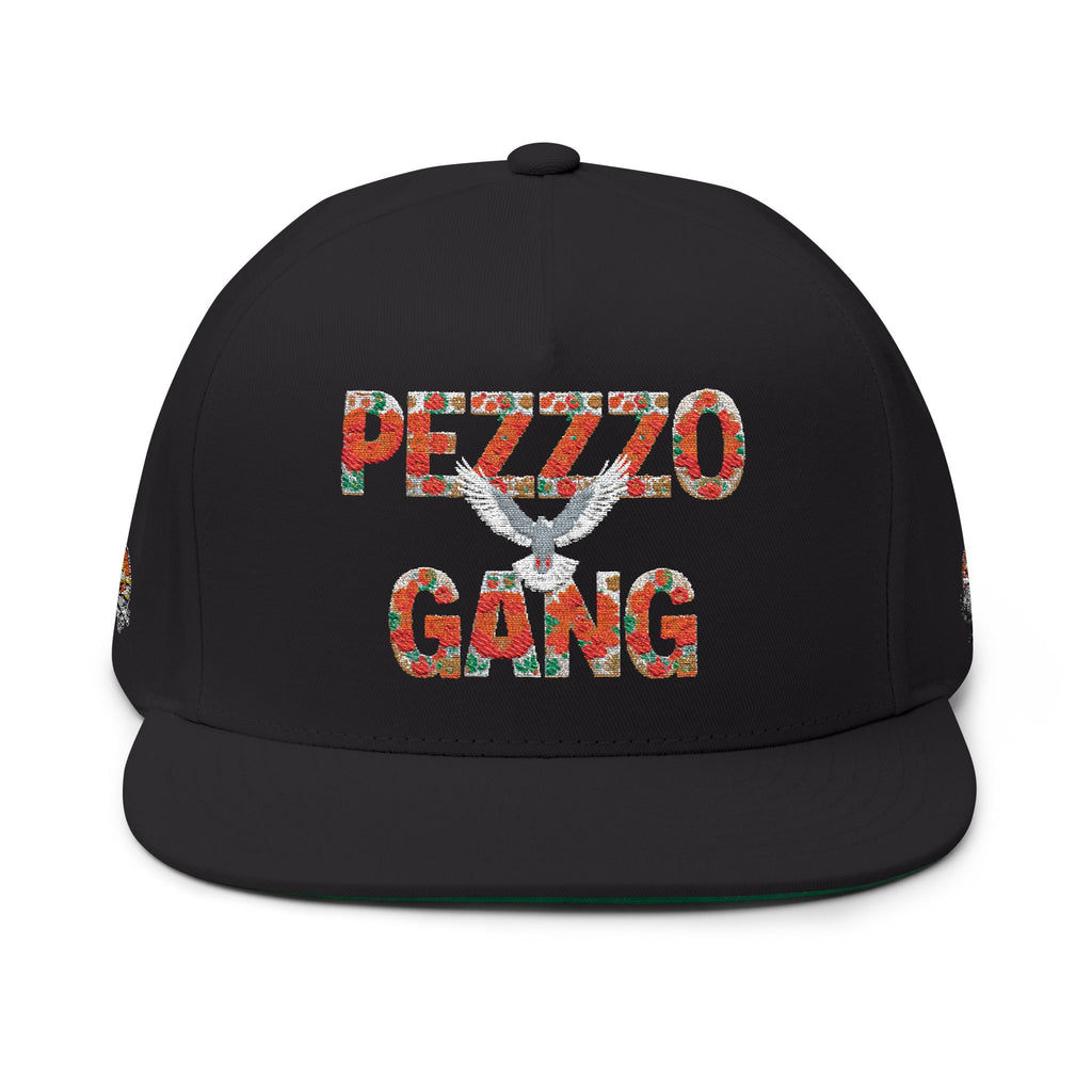 PEZZZO Gang Embroidered Flat Bill Cap — Floral Logo Snapback Hat