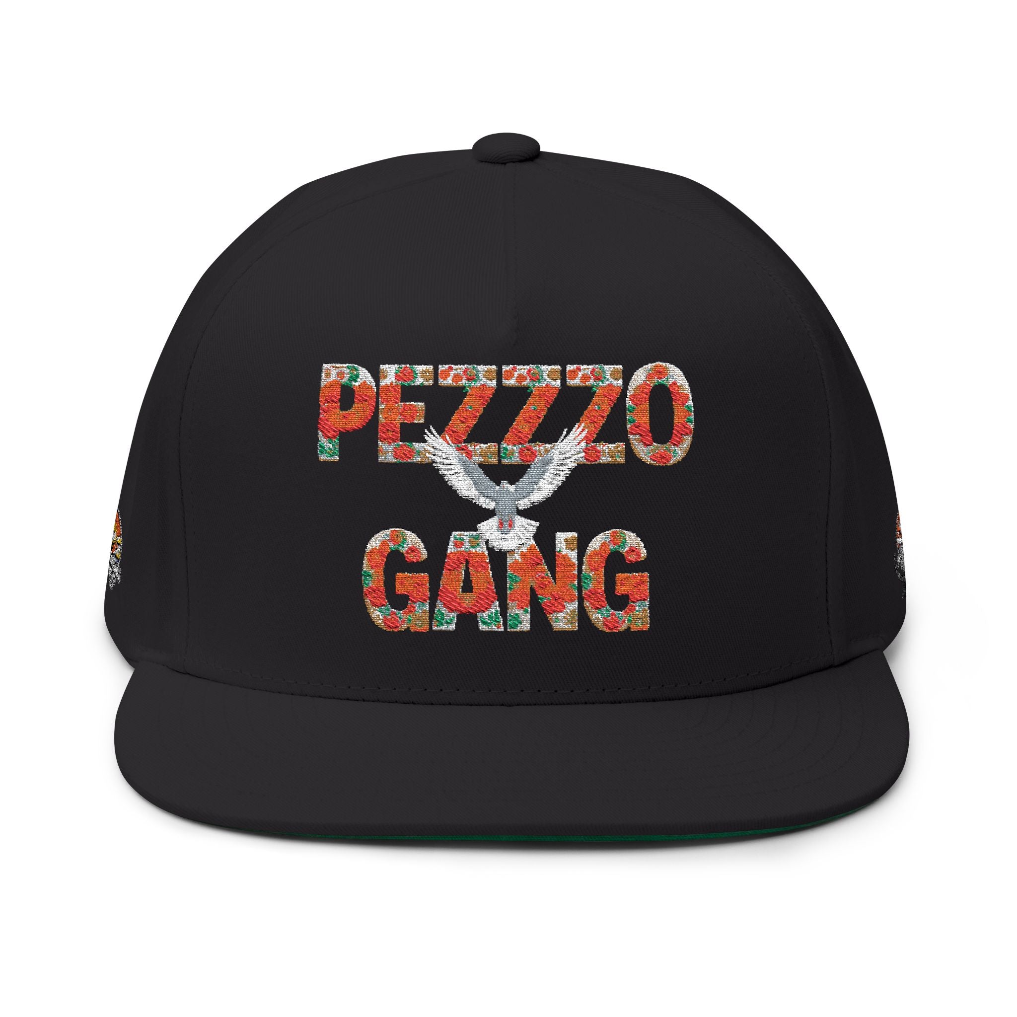 PEZZZO Gang Embroidered Flat Bill Cap — Floral Logo Snapback Hat