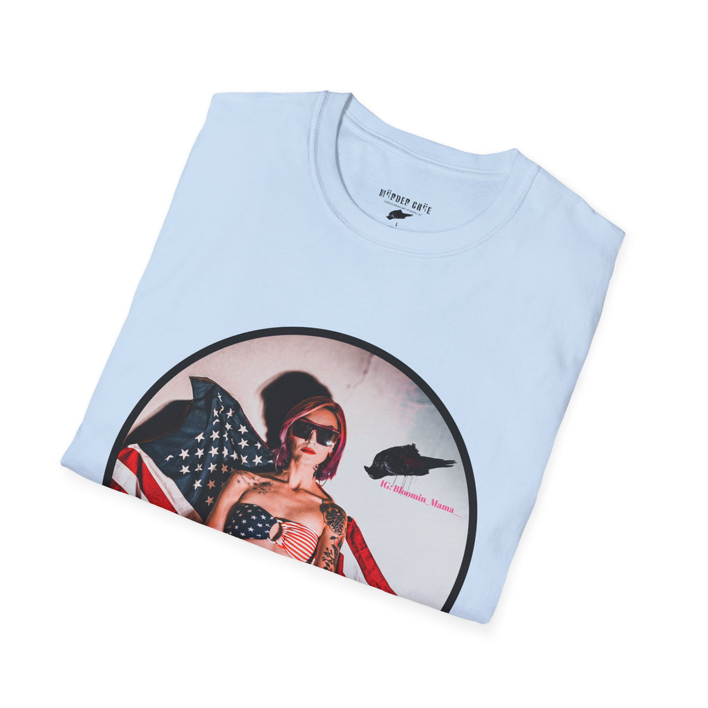 Patriotic Pin-Up T-Shirt — American Flag Bikini Girl Graphic Tee