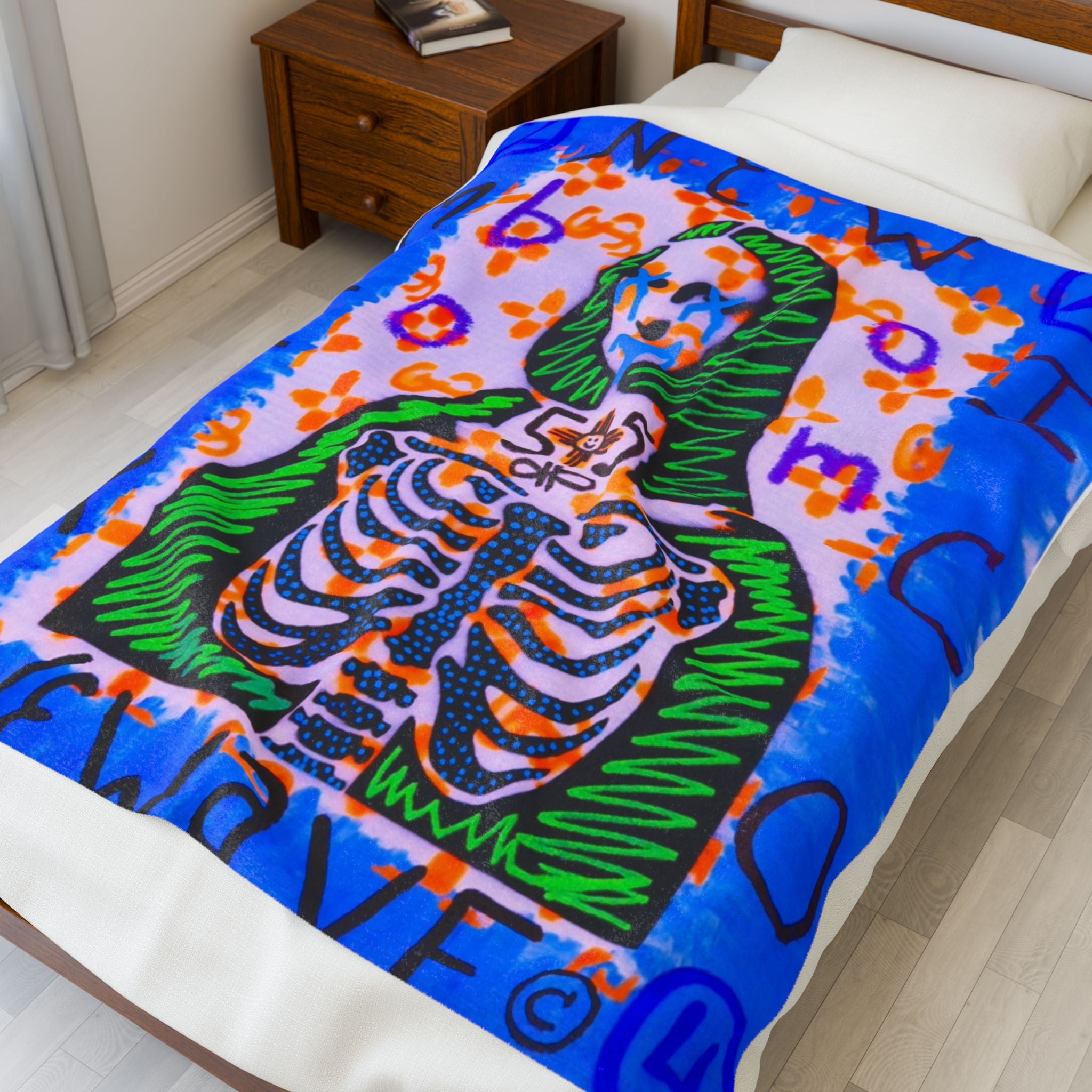 Neon Mona Lisa Art Throw Blanket (NeWMeXICOWAVe Design)