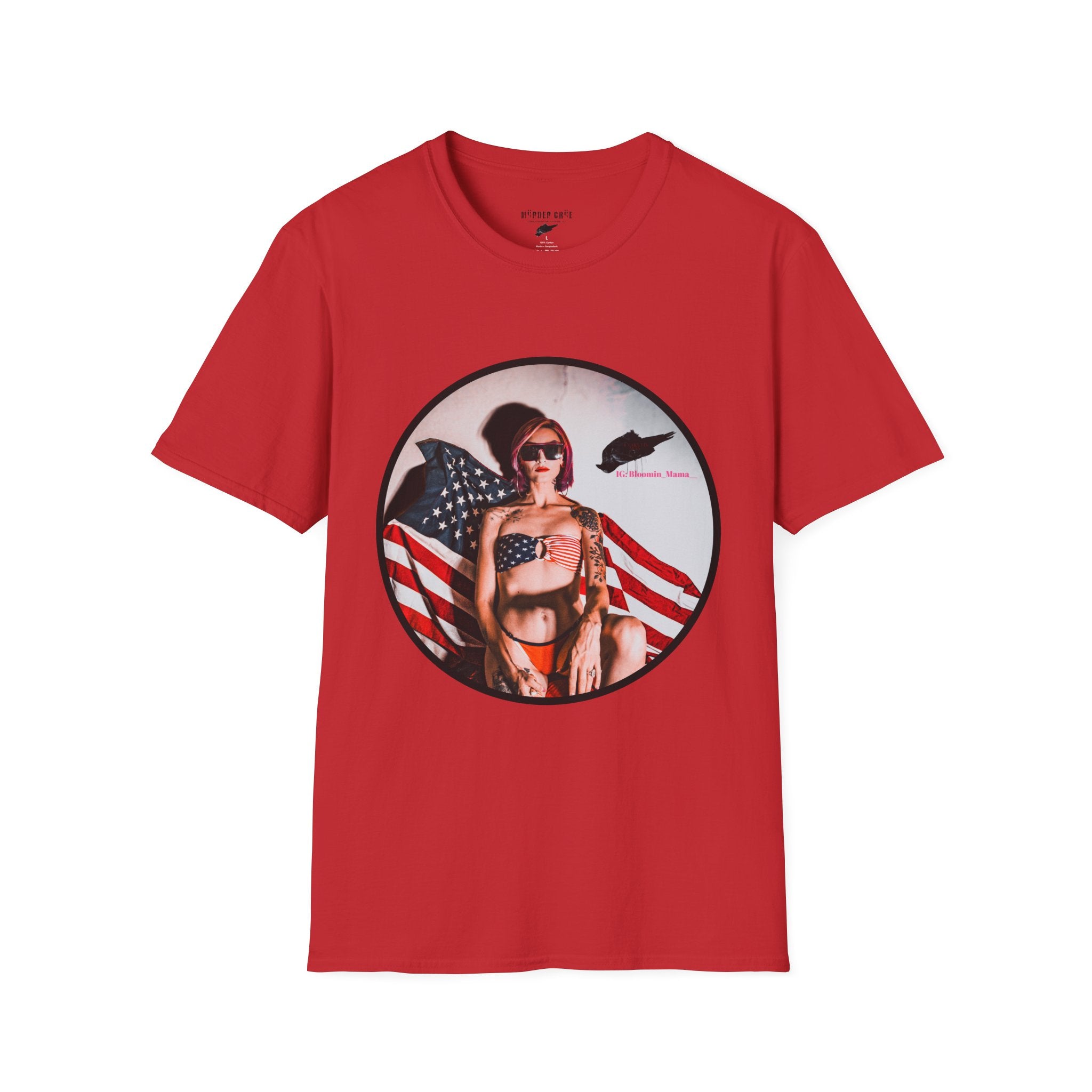 Patriotic Pin-Up T-Shirt — American Flag Bikini Girl Graphic Tee