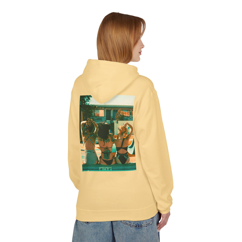Retro Poolside Friends Hoodie — Vintage Bikini Photo Sweatshirt