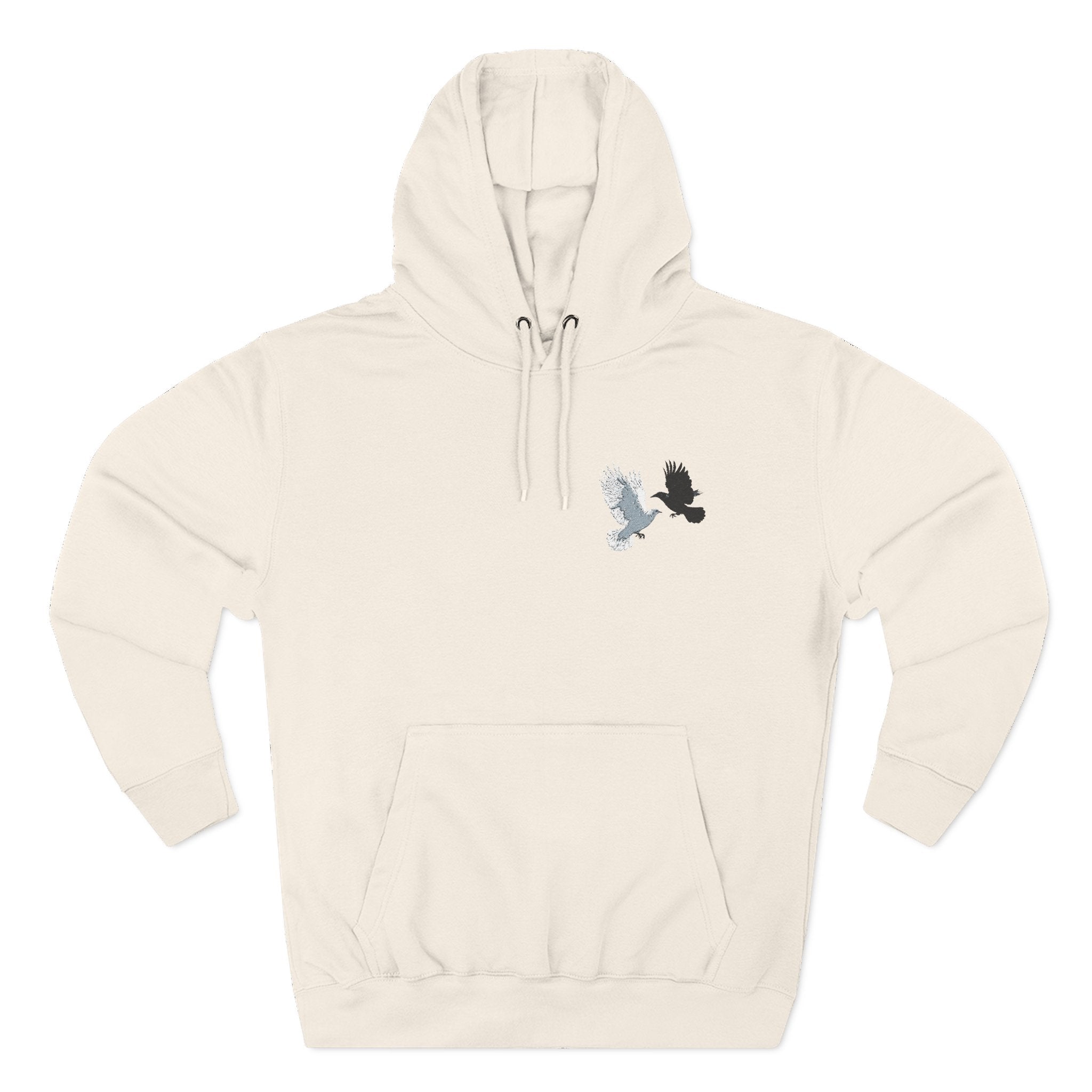 Raven & Dove Minimalist Hoodie — Small Chest Bird Graphic