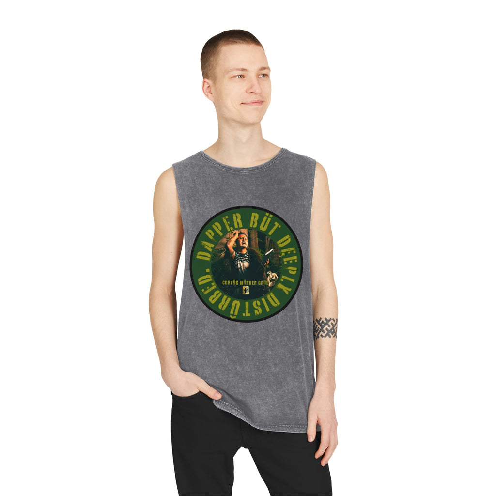 Dapper but Deeply Disturbed by Nicholas Harvey- Co-Stonewash Graphic Tank Top, Relaxed Summer Casual, Perfect for Music Festivals, Graphic Apparel for Men and Women, Streetwear