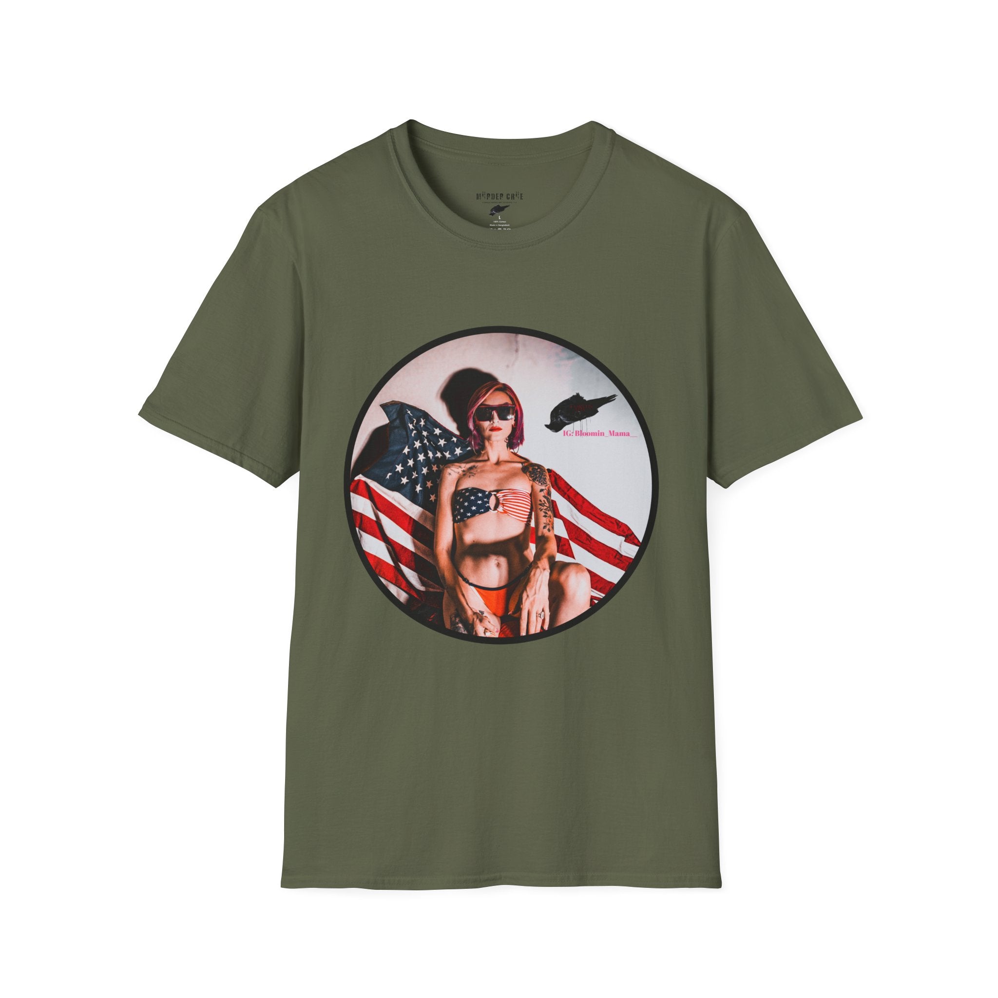 Patriotic Pin-Up T-Shirt — American Flag Bikini Girl Graphic Tee