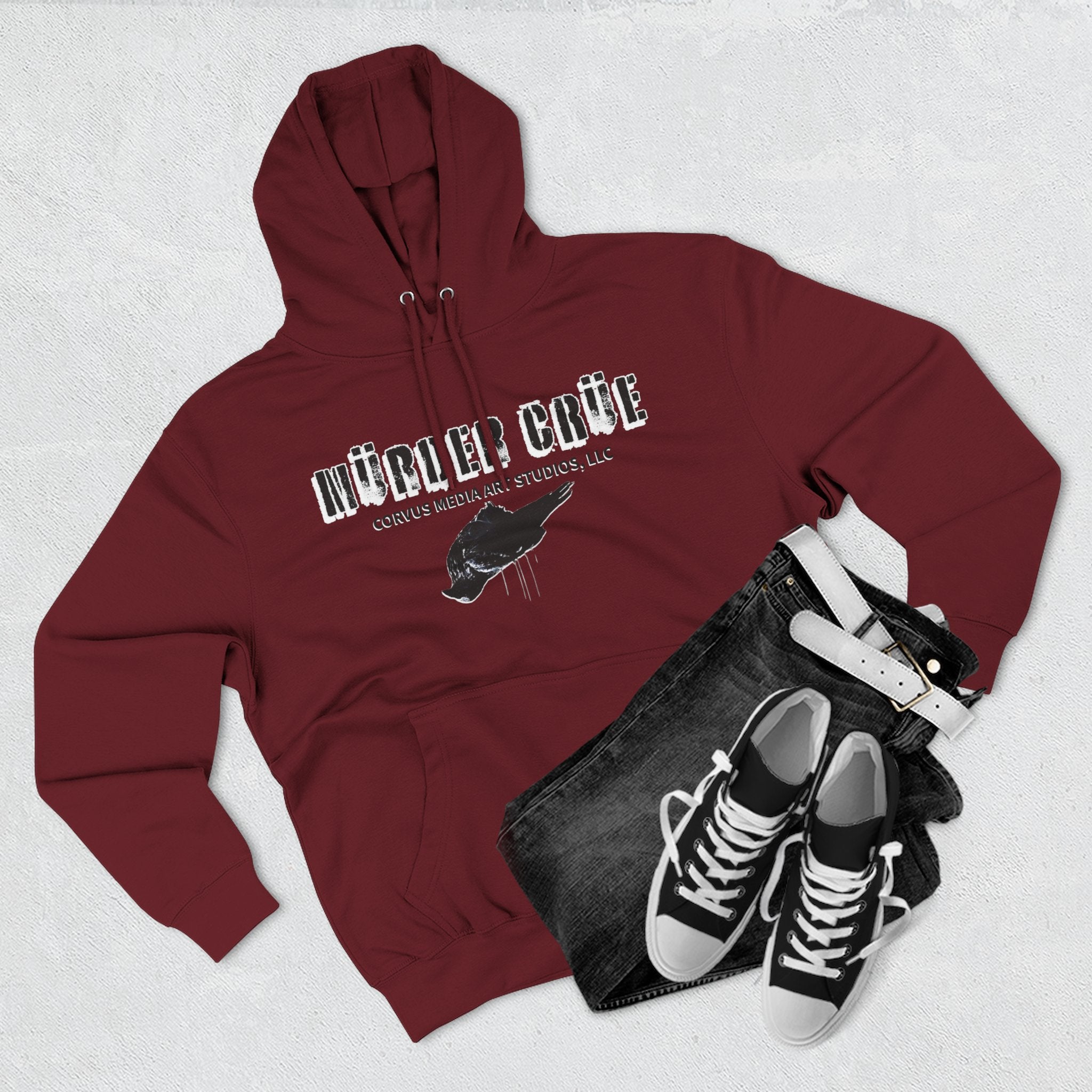 Steampunk crow Hoodie — 'Mürder Crüe' Graphic Fleece Hoodie with Feathered Raven Design