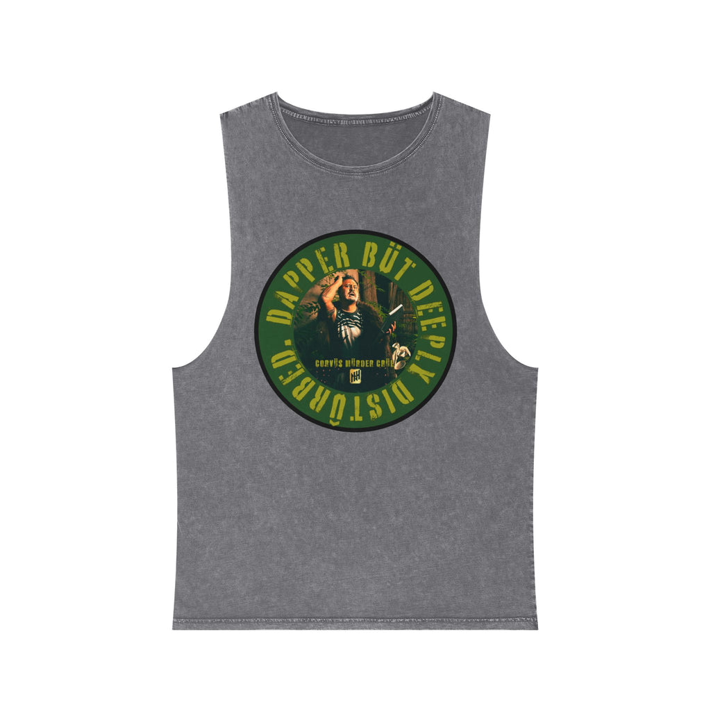 Dapper but Deeply Disturbed by Nicholas Harvey- Co-Stonewash Graphic Tank Top, Relaxed Summer Casual, Perfect for Music Festivals, Graphic Apparel for Men and Women, Streetwear