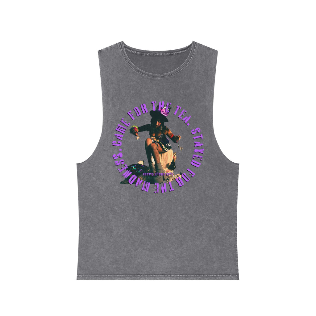 Came For The Tea by Nicholas Harvey-Stonewash Graphic Tank Top, Relaxed Summer Casual, Perfect for Music Festivals, Graphic Apparel for Men and Women, Streetwear