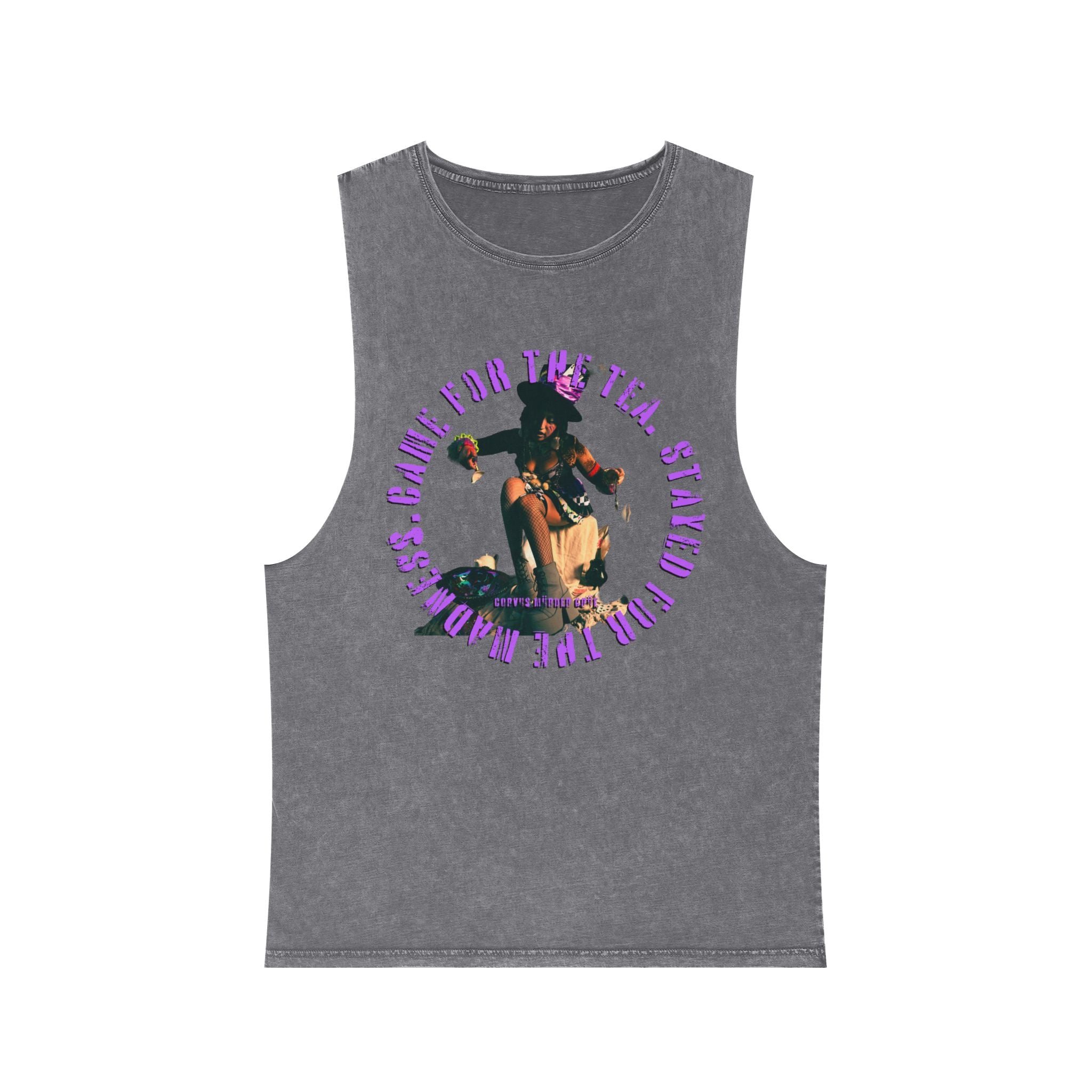 Came For The Tea by Nicholas Harvey-Stonewash Graphic Tank Top, Relaxed Summer Casual, Perfect for Music Festivals, Graphic Apparel for Men and Women, Streetwear