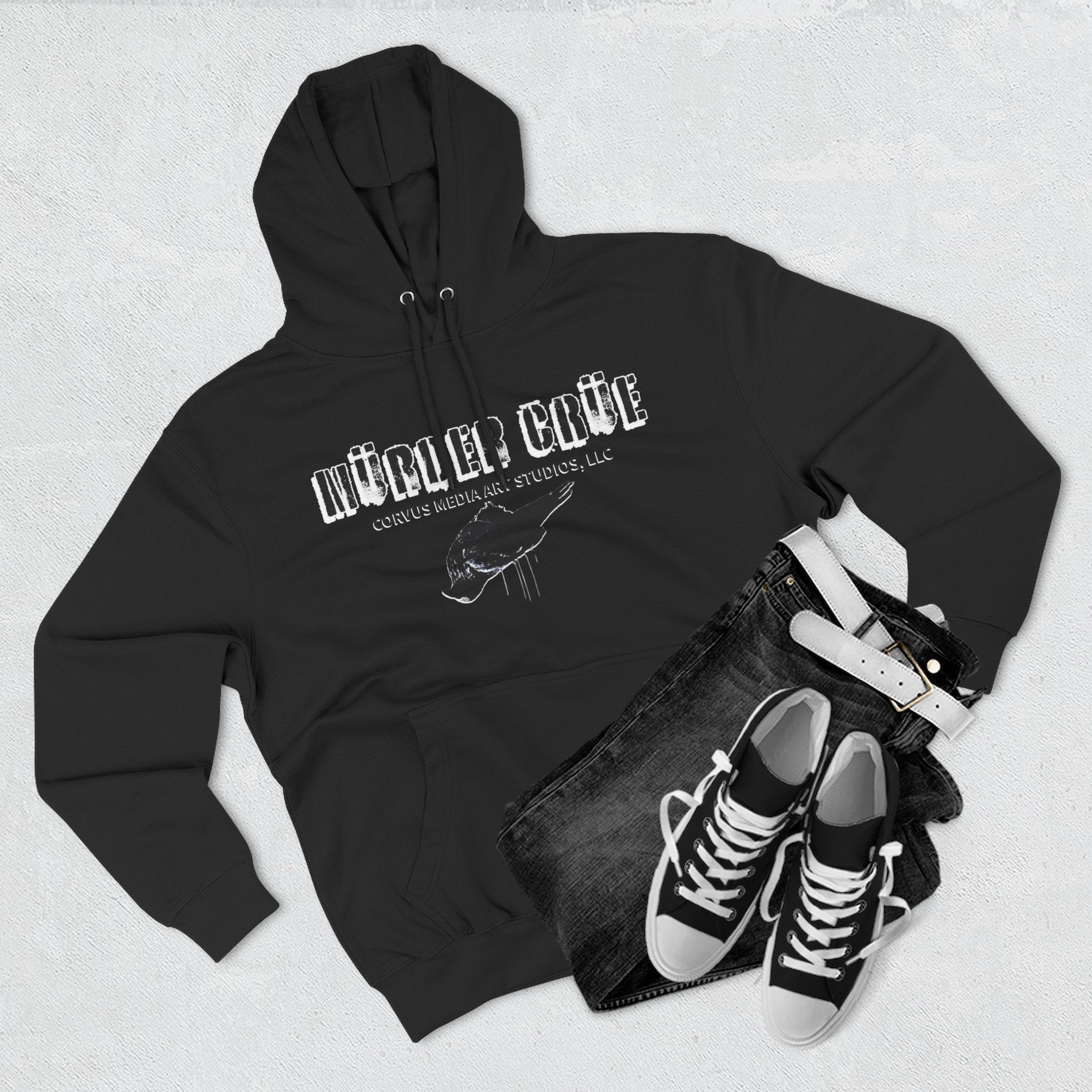 Steampunk crow Hoodie — 'Mürder Crüe' Graphic Fleece Hoodie with Feathered Raven Design