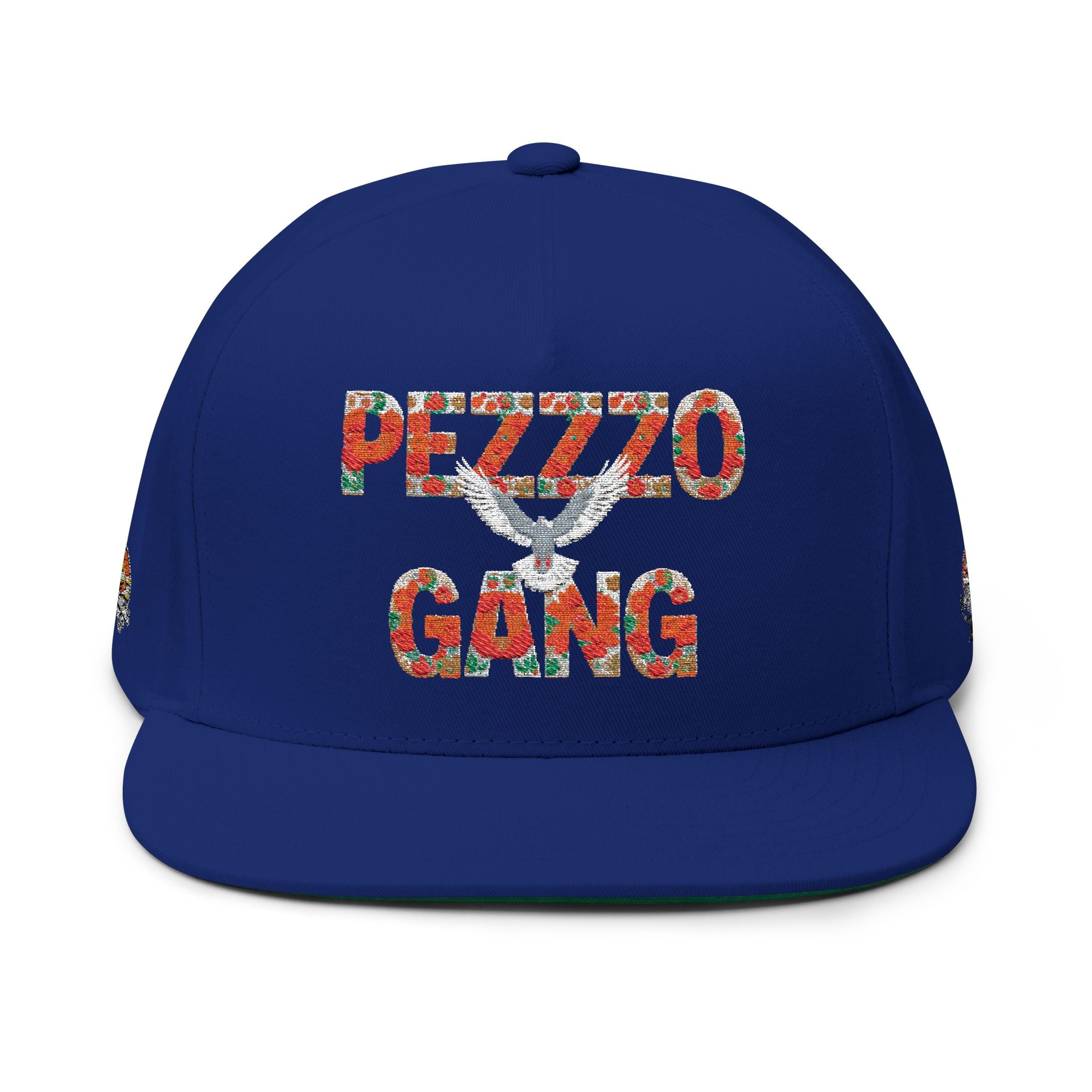 PEZZZO Gang Embroidered Flat Bill Cap — Floral Logo Snapback Hat