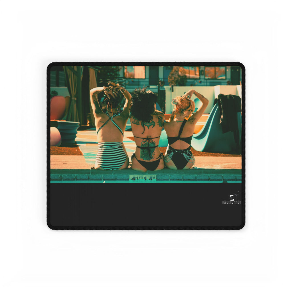 Retro Poolside Friends Desk Mat — Vintage Summer Vibe Mouse Pad