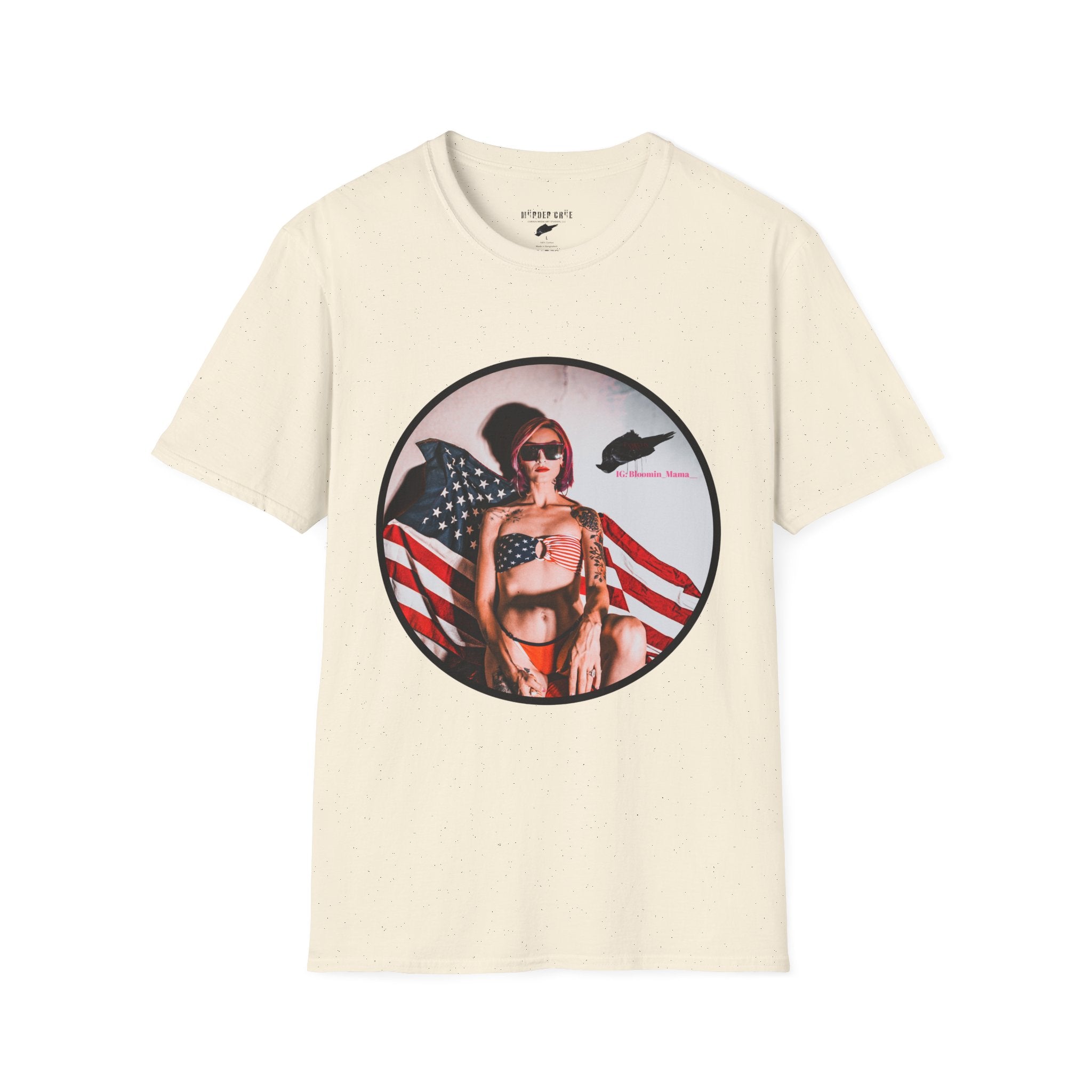 Patriotic Pin-Up T-Shirt — American Flag Bikini Girl Graphic Tee