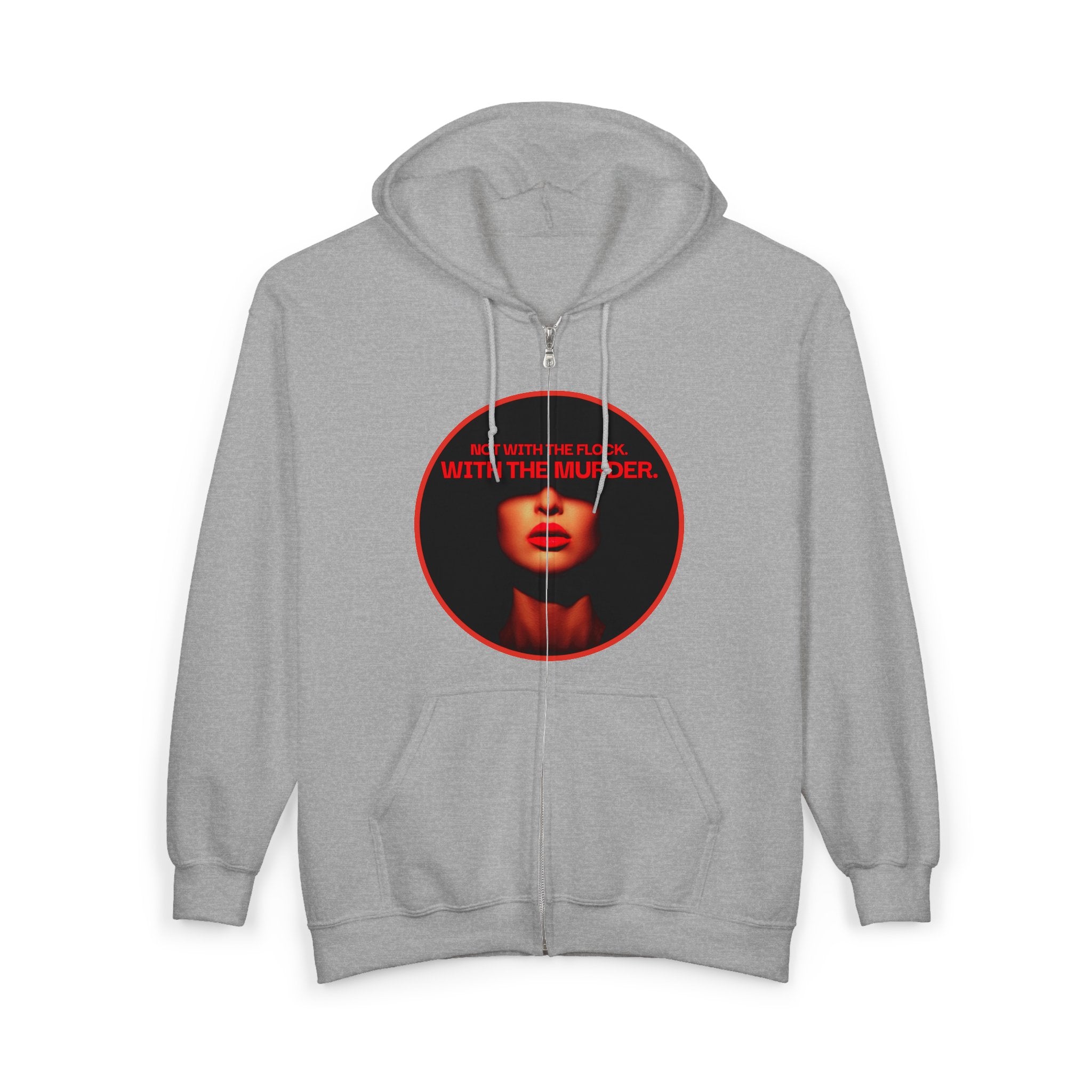 Full-Zip Hoodie — "Not With The flock With The Murder" Red Noir Graphic