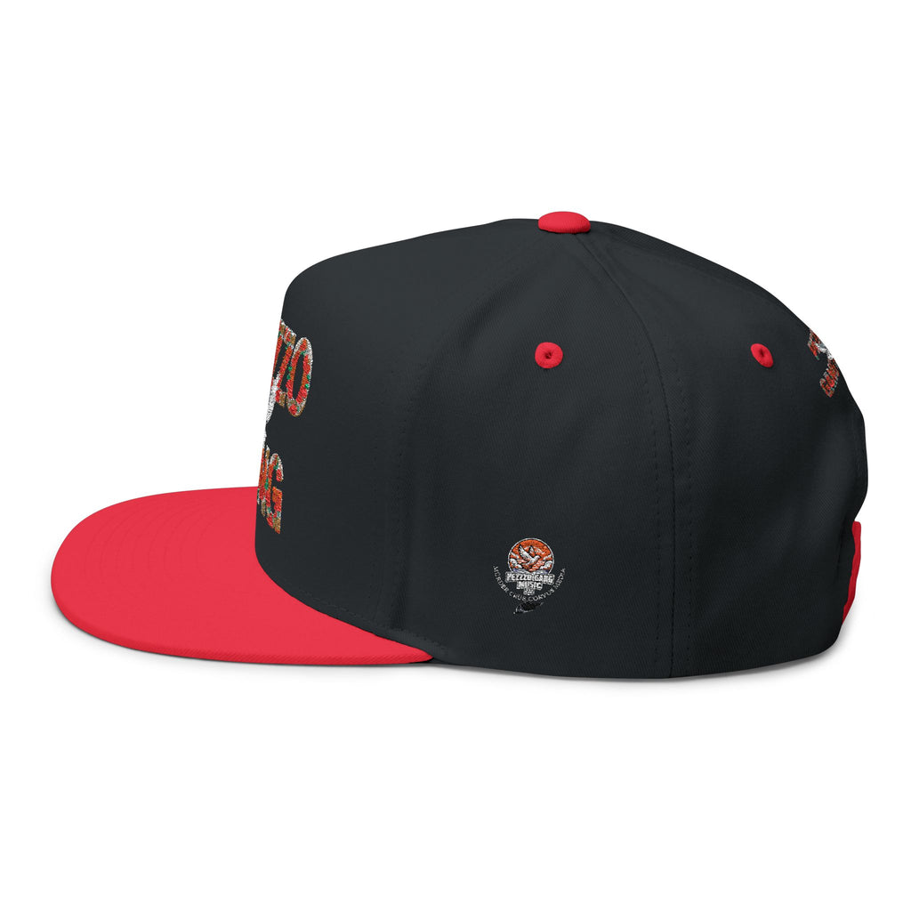 PEZZZO Gang Embroidered Flat Bill Cap — Floral Logo Snapback Hat