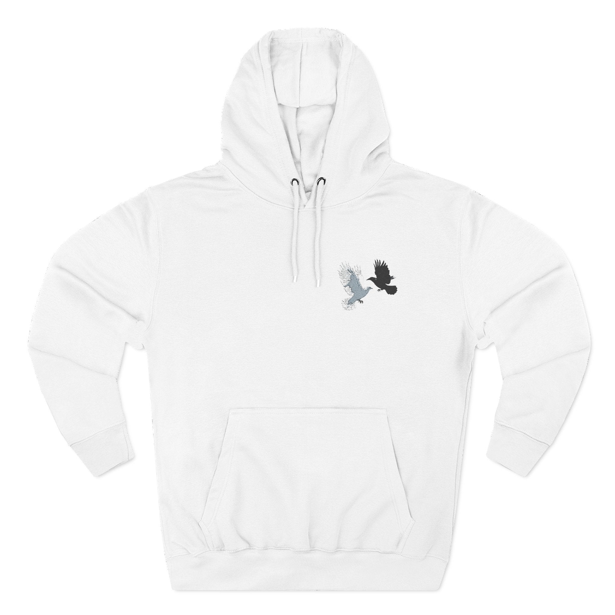Raven & Dove Minimalist Hoodie — Small Chest Bird Graphic
