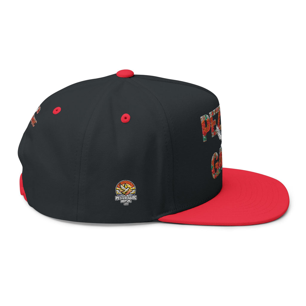 PEZZZO Gang Embroidered Flat Bill Cap — Floral Logo Snapback Hat