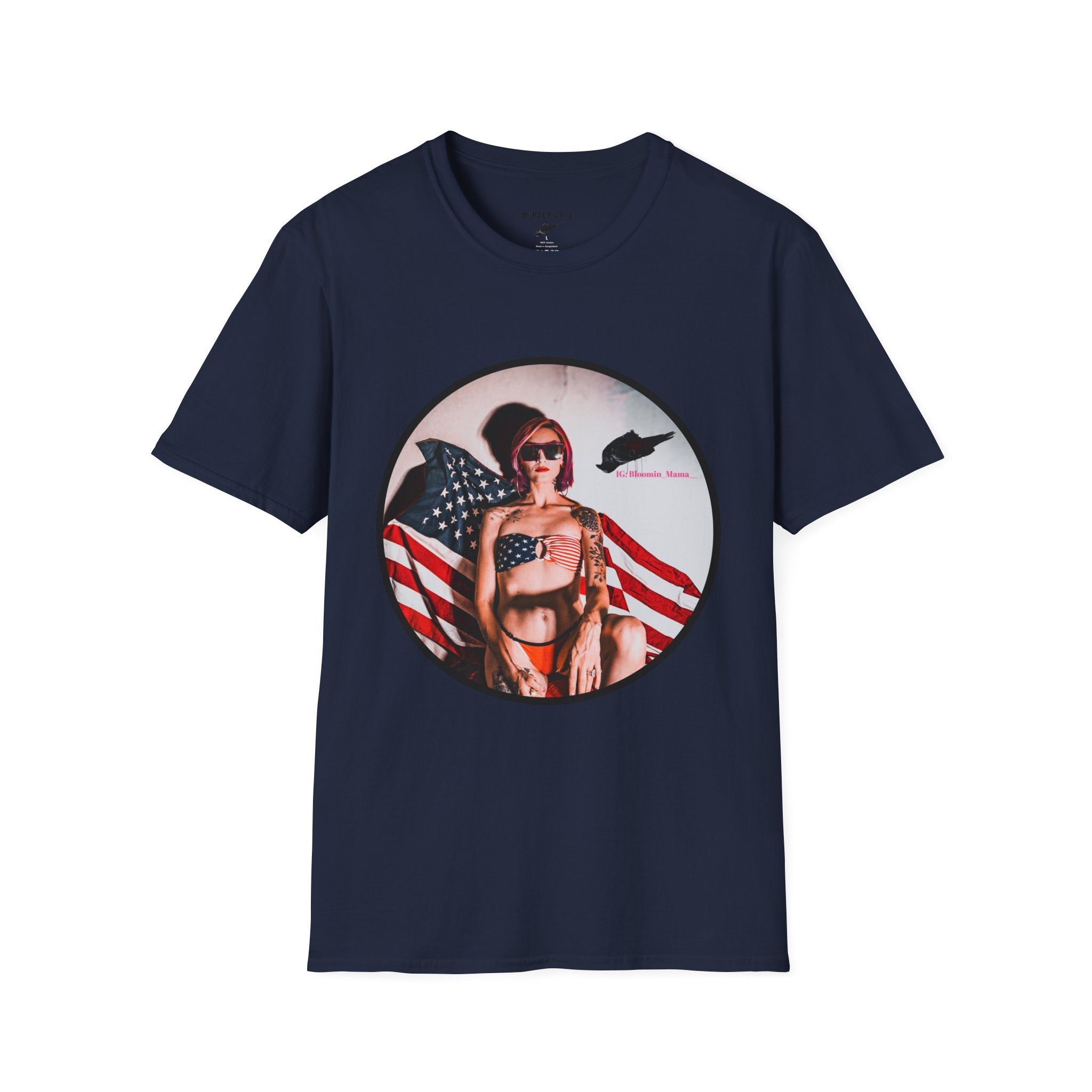 Patriotic Pin-Up T-Shirt — American Flag Bikini Girl Graphic Tee