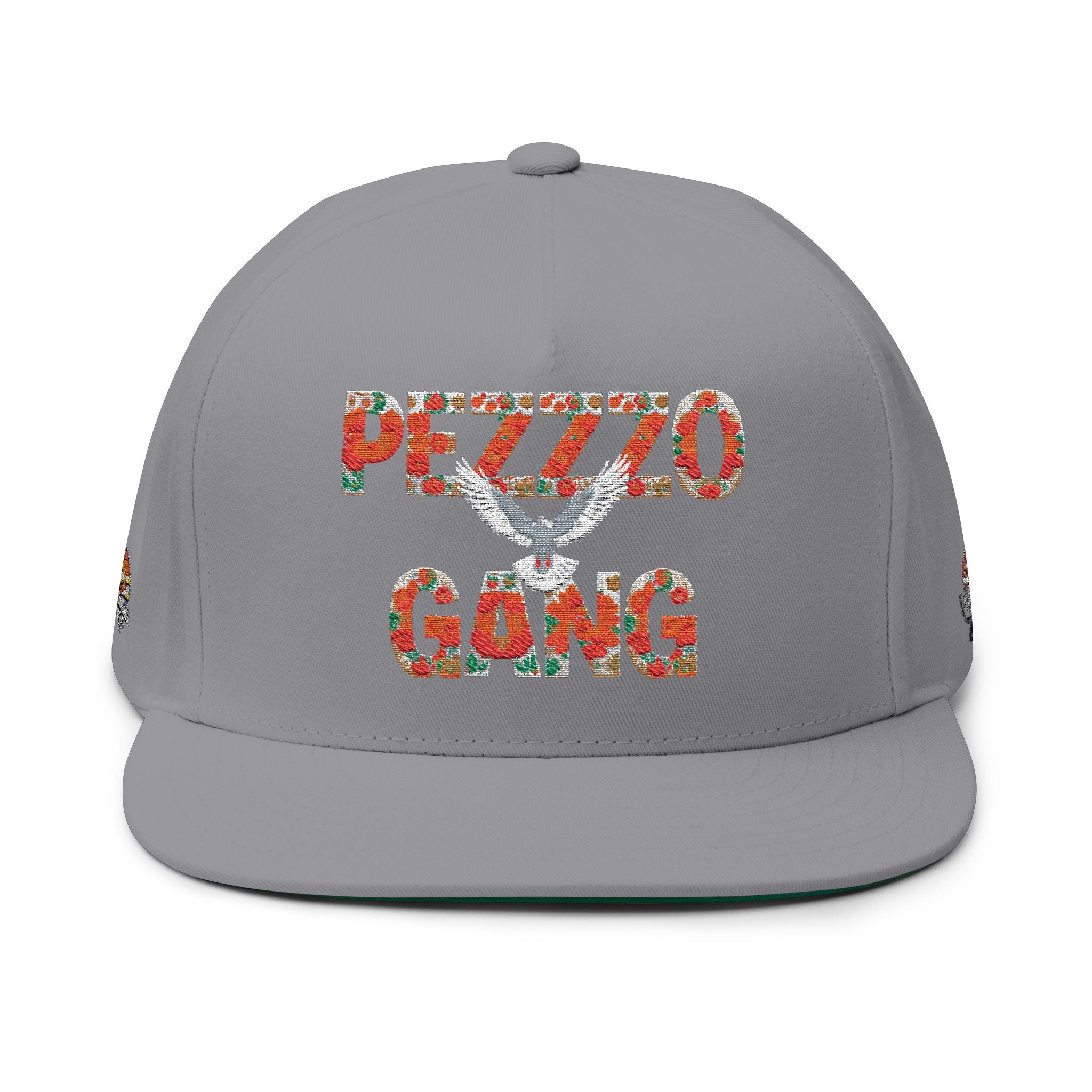 PEZZZO Gang Embroidered Flat Bill Cap — Floral Logo Snapback Hat