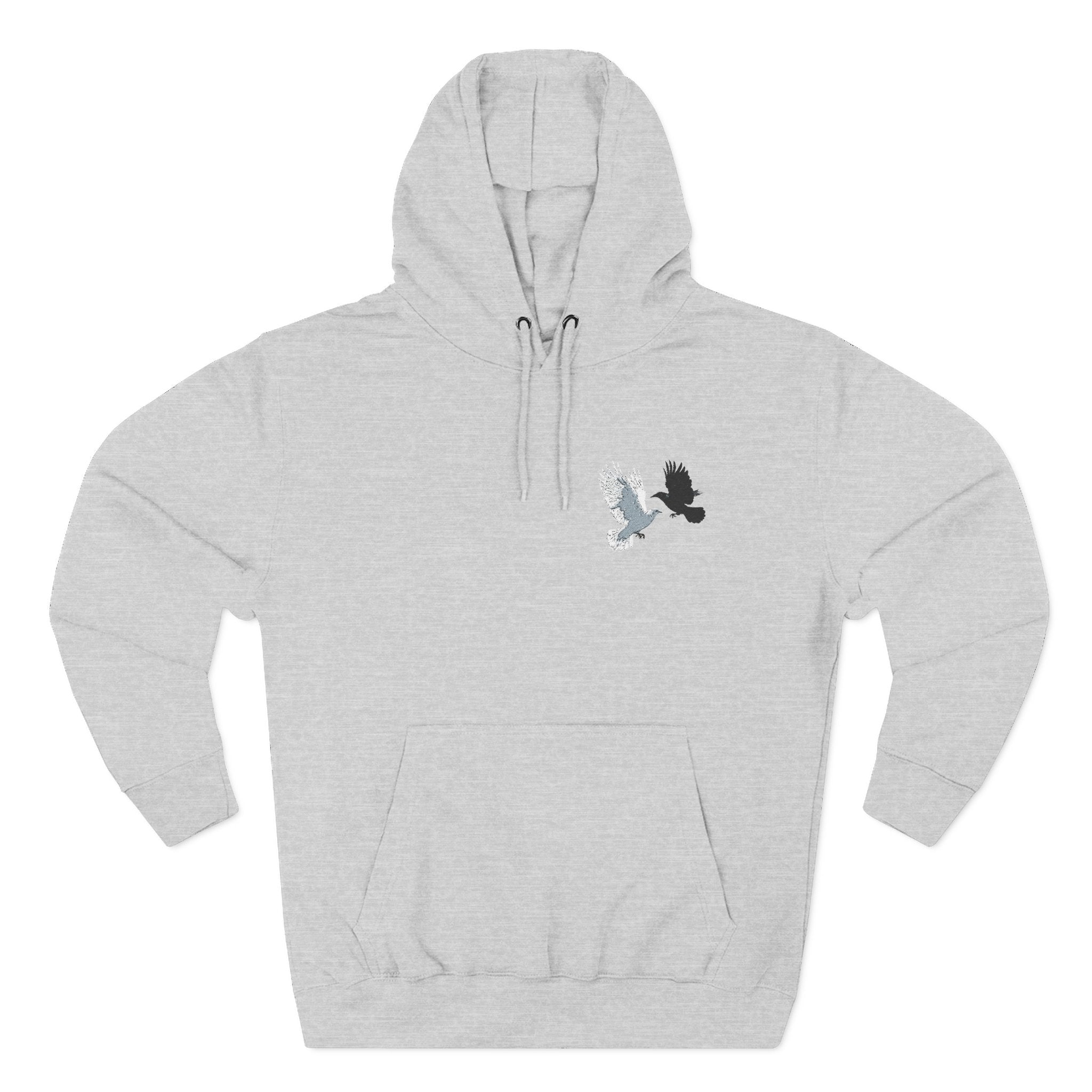 Raven & Dove Minimalist Hoodie — Small Chest Bird Graphic