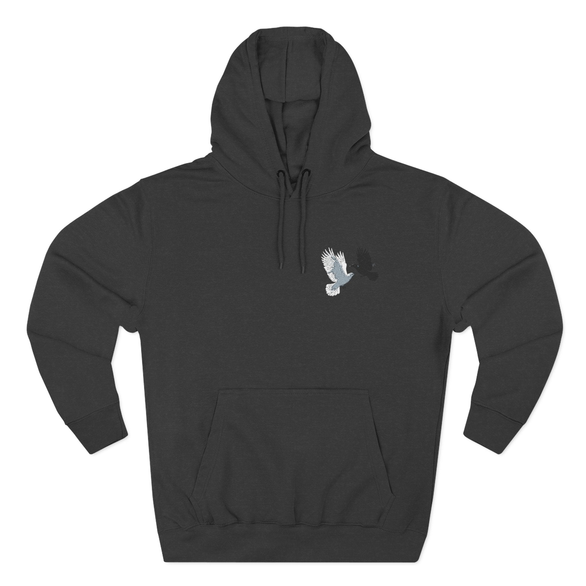Raven & Dove Minimalist Hoodie — Small Chest Bird Graphic