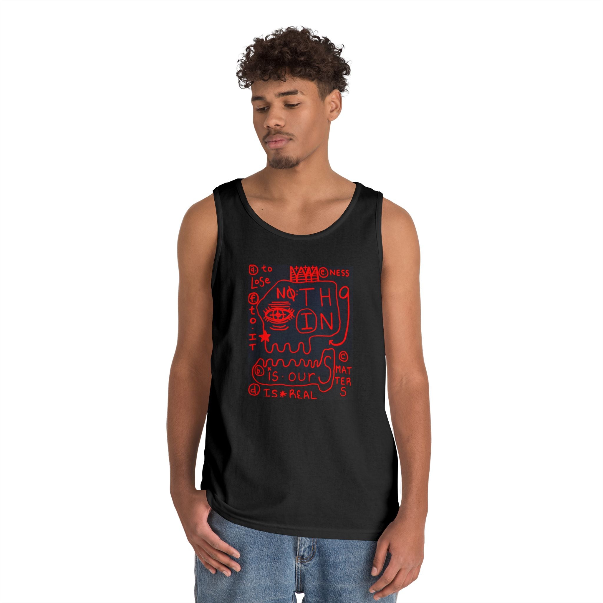Graphic Tank Top — Red Doodle 'Nothing' Street Art Design