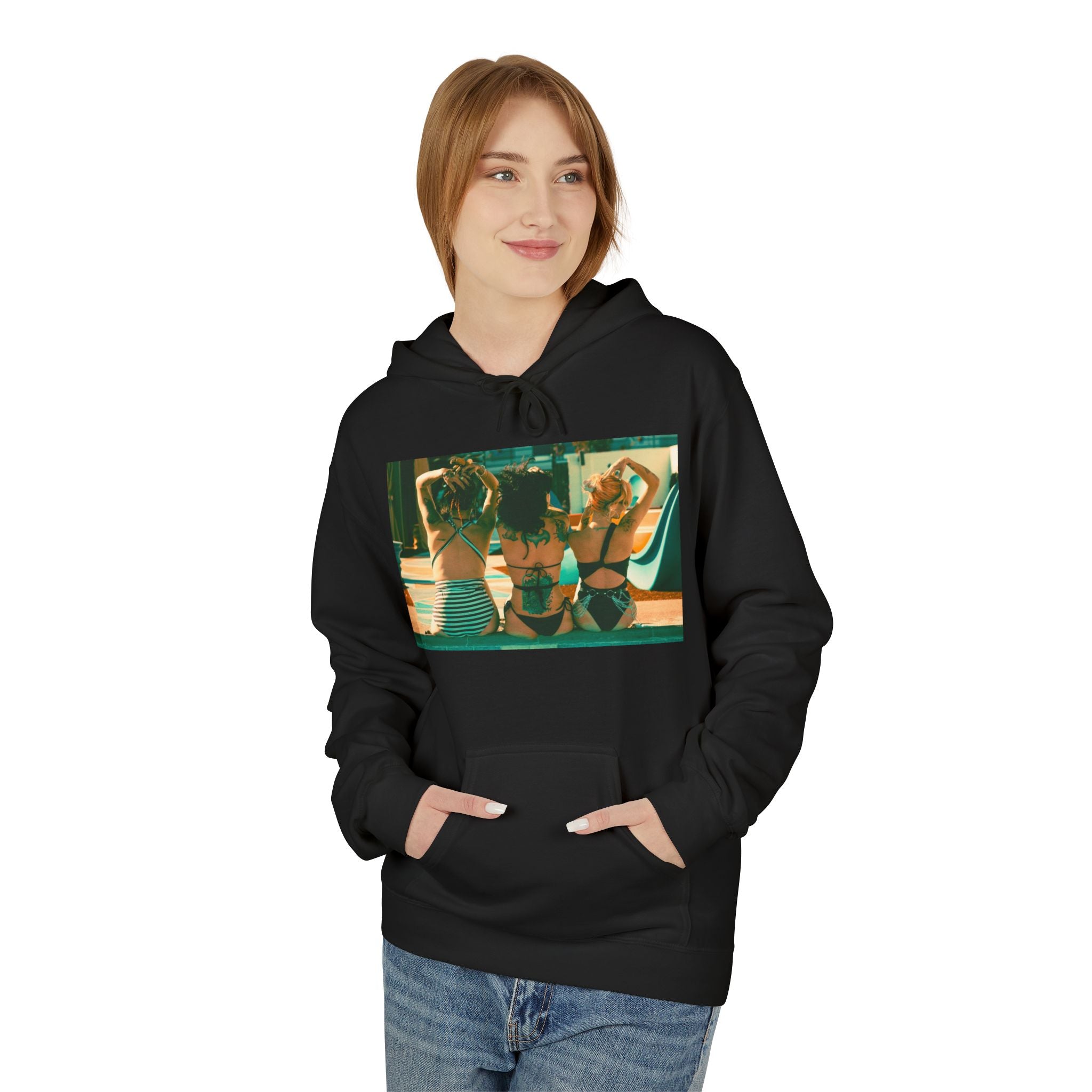 Retro Poolside Friends Hoodie — Vintage Bikini Photo Sweatshirt