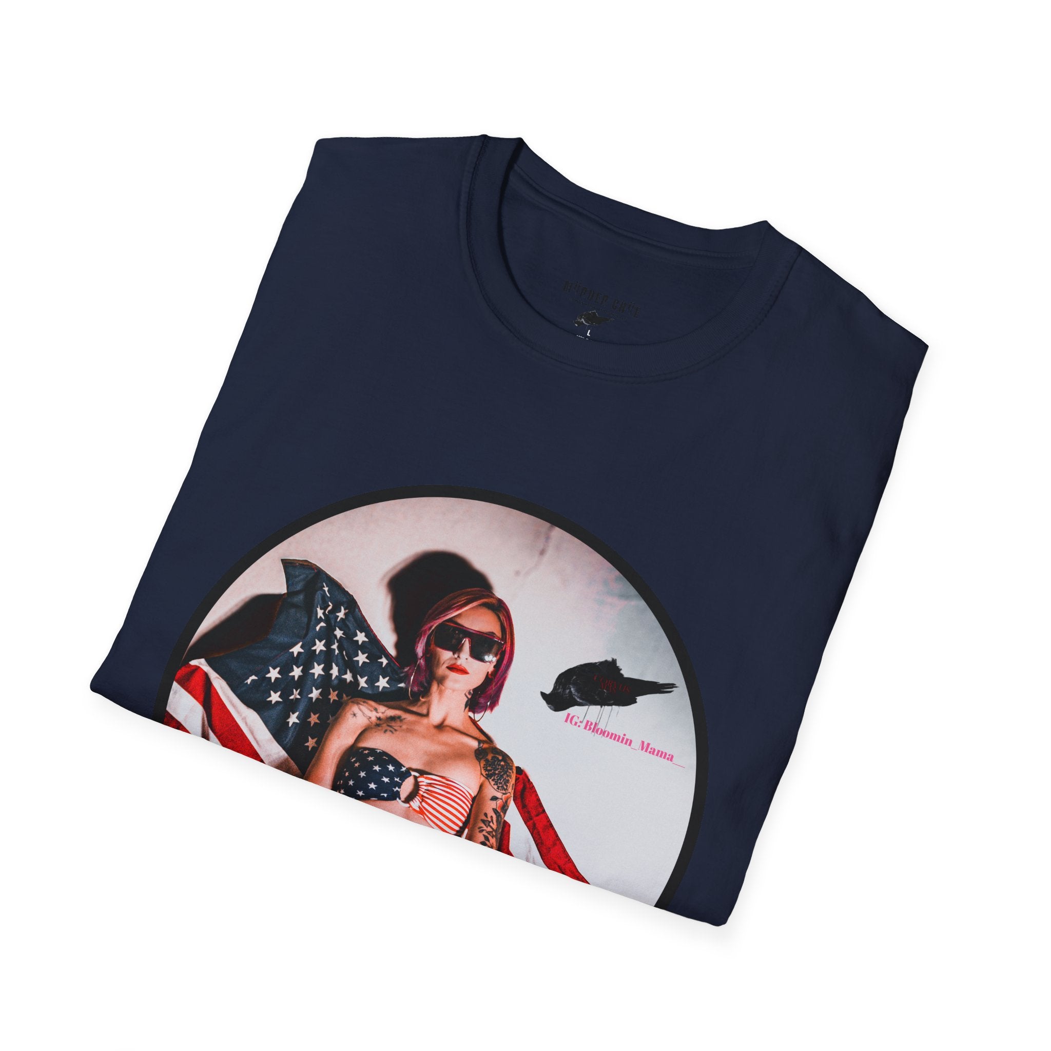Patriotic Pin-Up T-Shirt — American Flag Bikini Girl Graphic Tee