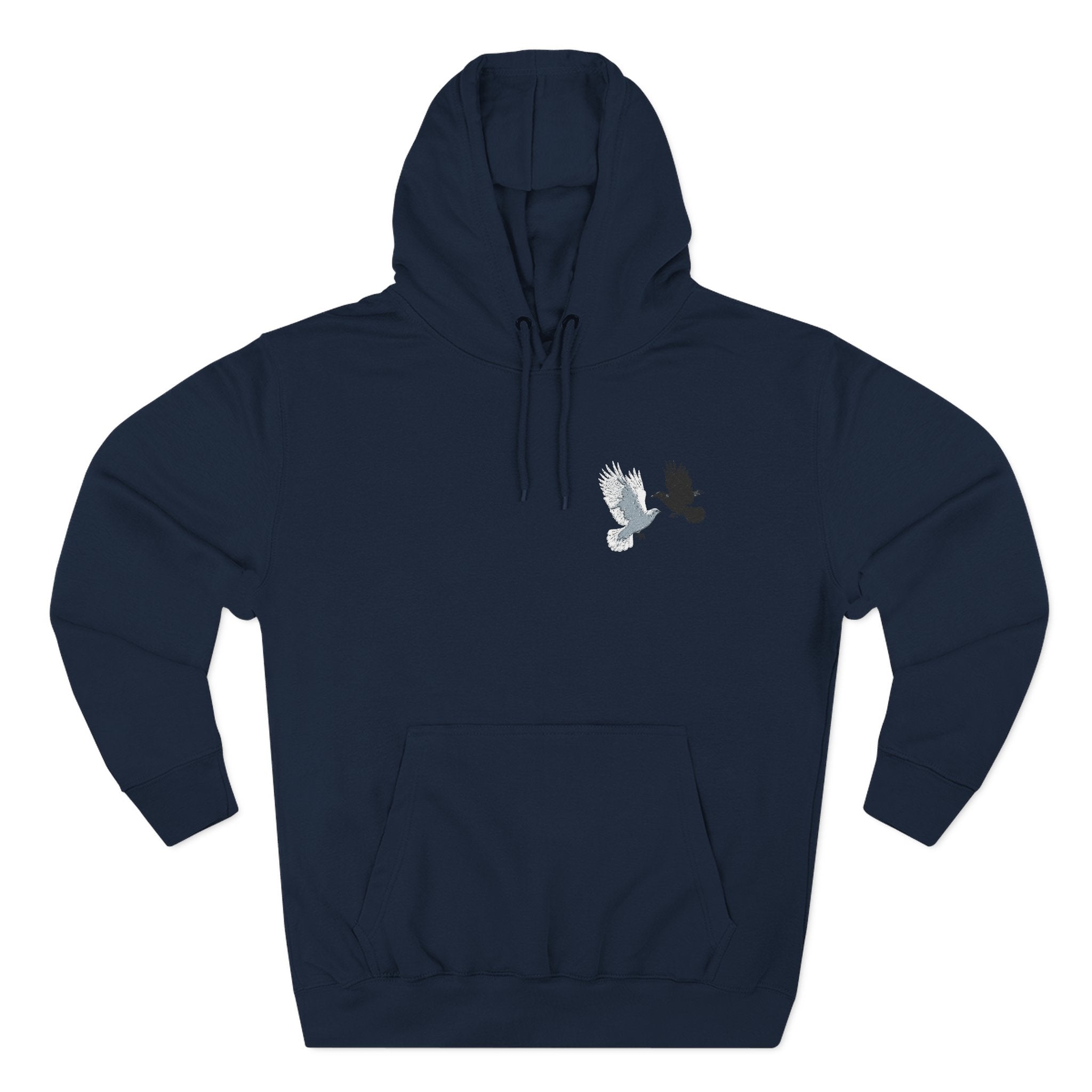 Raven & Dove Minimalist Hoodie — Small Chest Bird Graphic