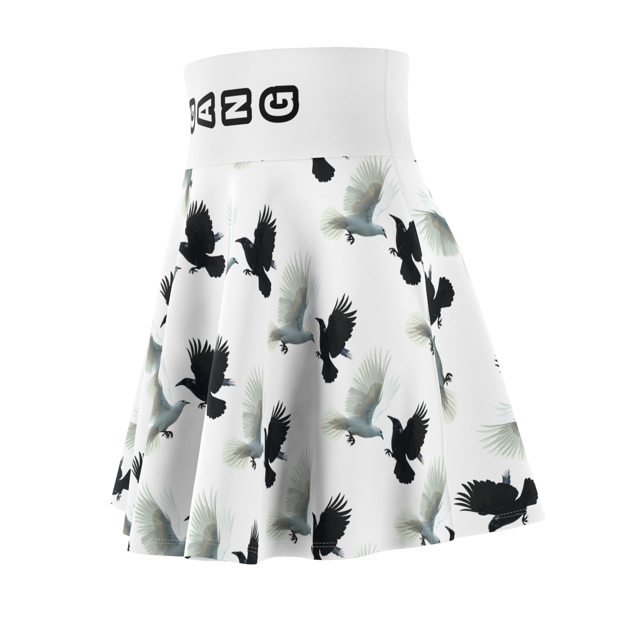 Birds in Flight Skater Skirt PEZZZOGANG — White Dove & Crow All-Over Print